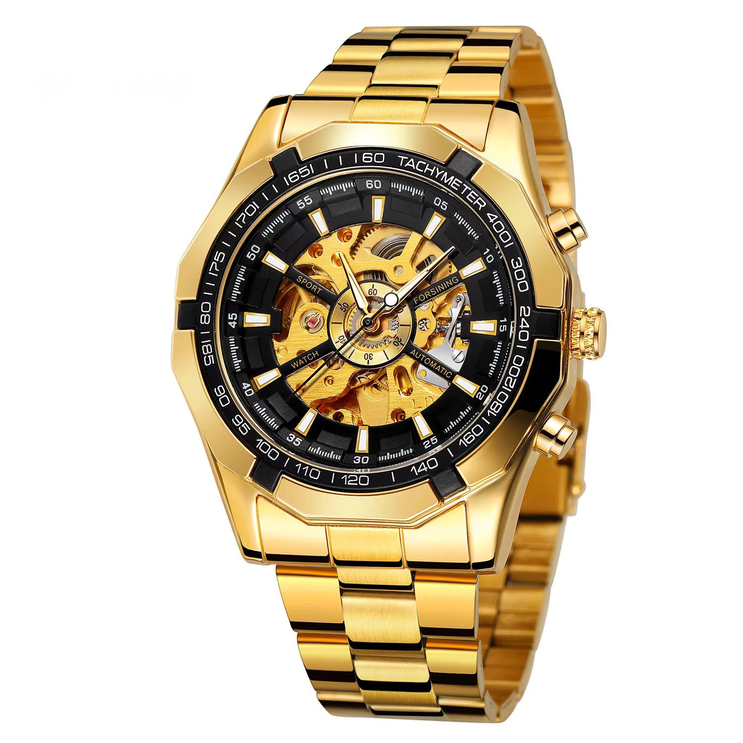 Rötting Design Automatikuhr Herrenuhr Armbanduhr Marke Forsining schwarzes Ziffernblatt, (1-tlg), Edelstahl, Skelett
