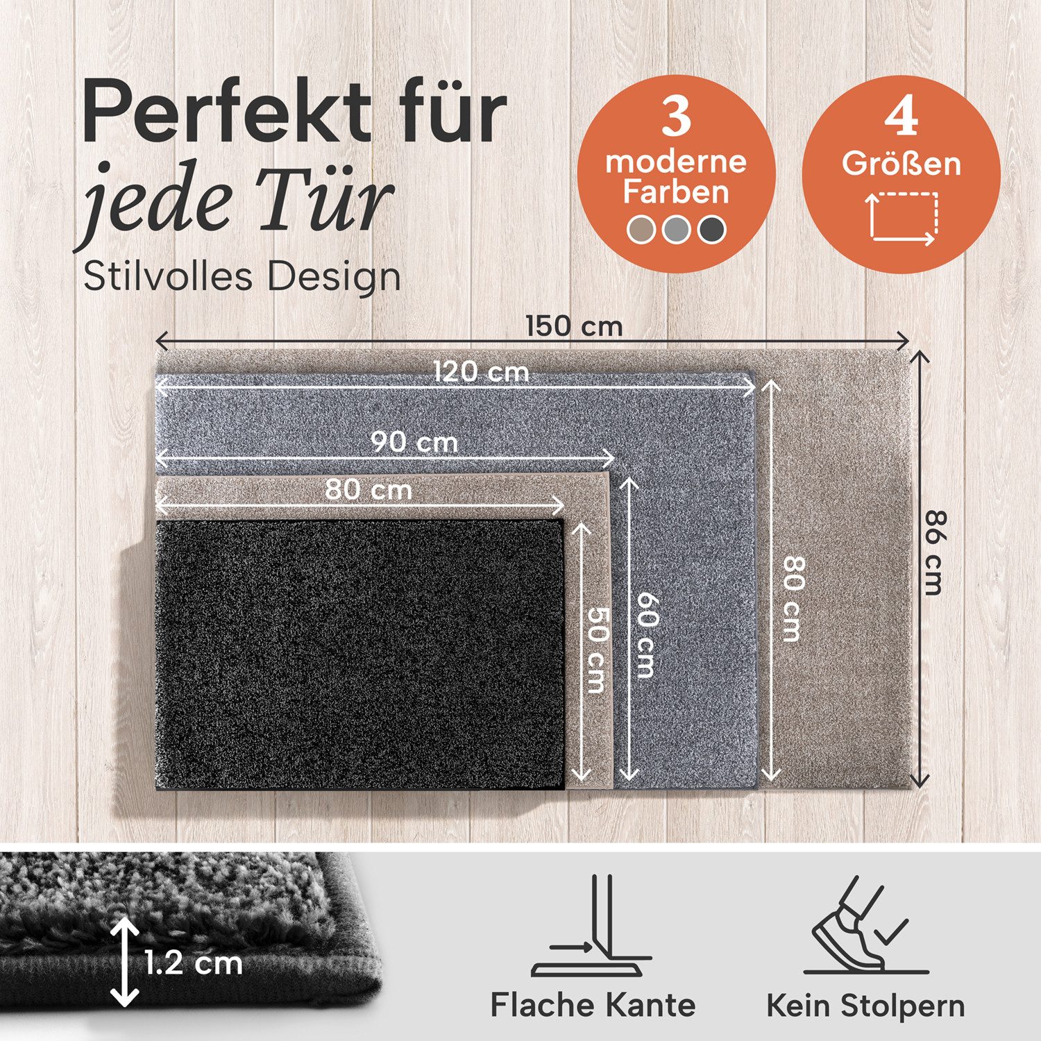 Blumtal Fußmatte Fußmatte außen & innen mit wasserdichter TPR-Rückseite, Mikrofaser Schmutzfangmatte- rutschfeste Fussmatte innen