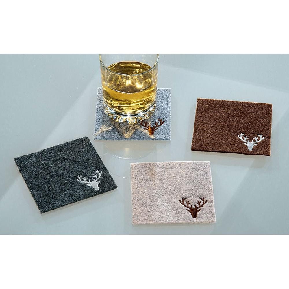 GILDE Platzset Platzset Tischset Filz mit Hirschmotiv Beige