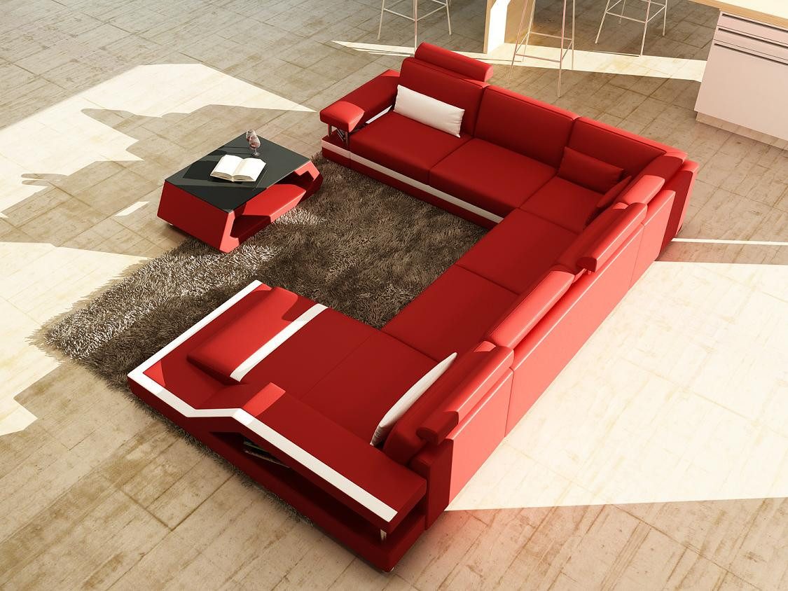 Xlmoebel Wohnlandschaft Modernes Ledersofa mit USB-Anschluss und innovativem Design - Eckcouch, Hergestellt in Europa