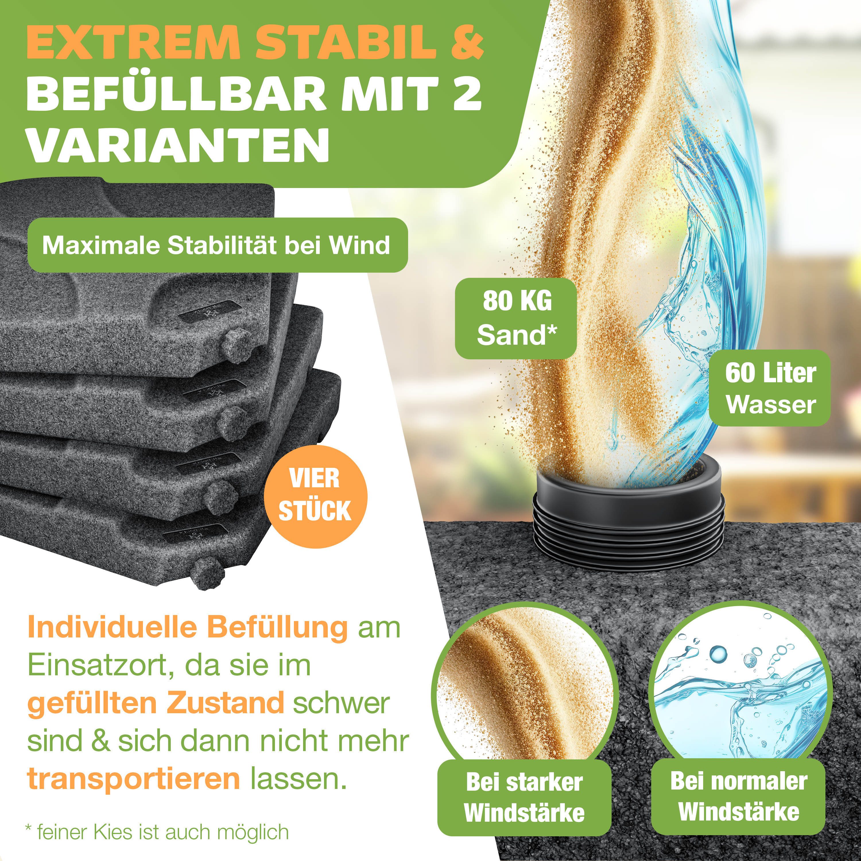 KESSER Kunststoffschirmständer, Sonnenschirmständer 4-teilig Schirmgewicht Schirmständer