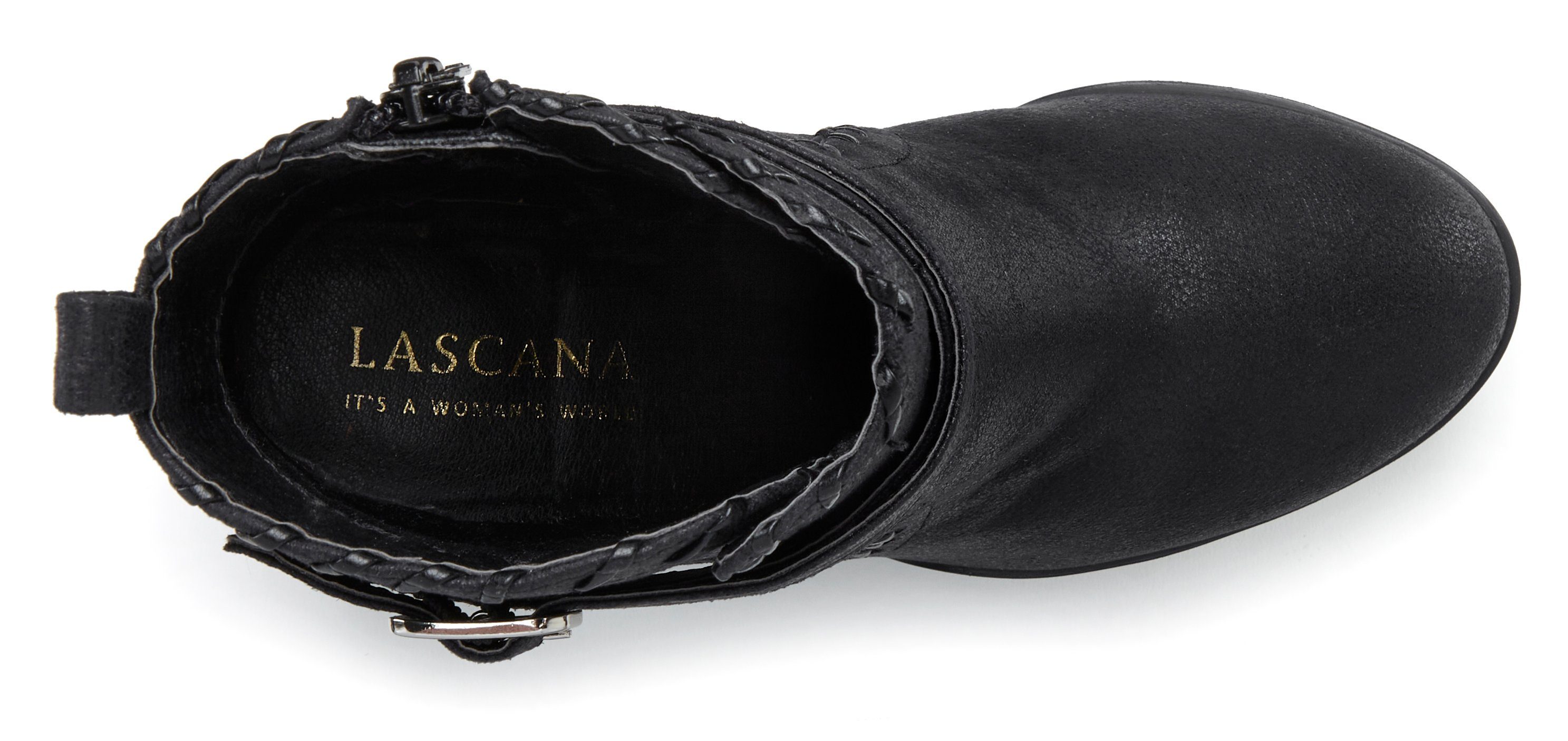 High-Heel-Stiefelette Vintage-Look Boot, Blockabsatz, mit bequemen schwarz LASCANA im Ankle Stiefel