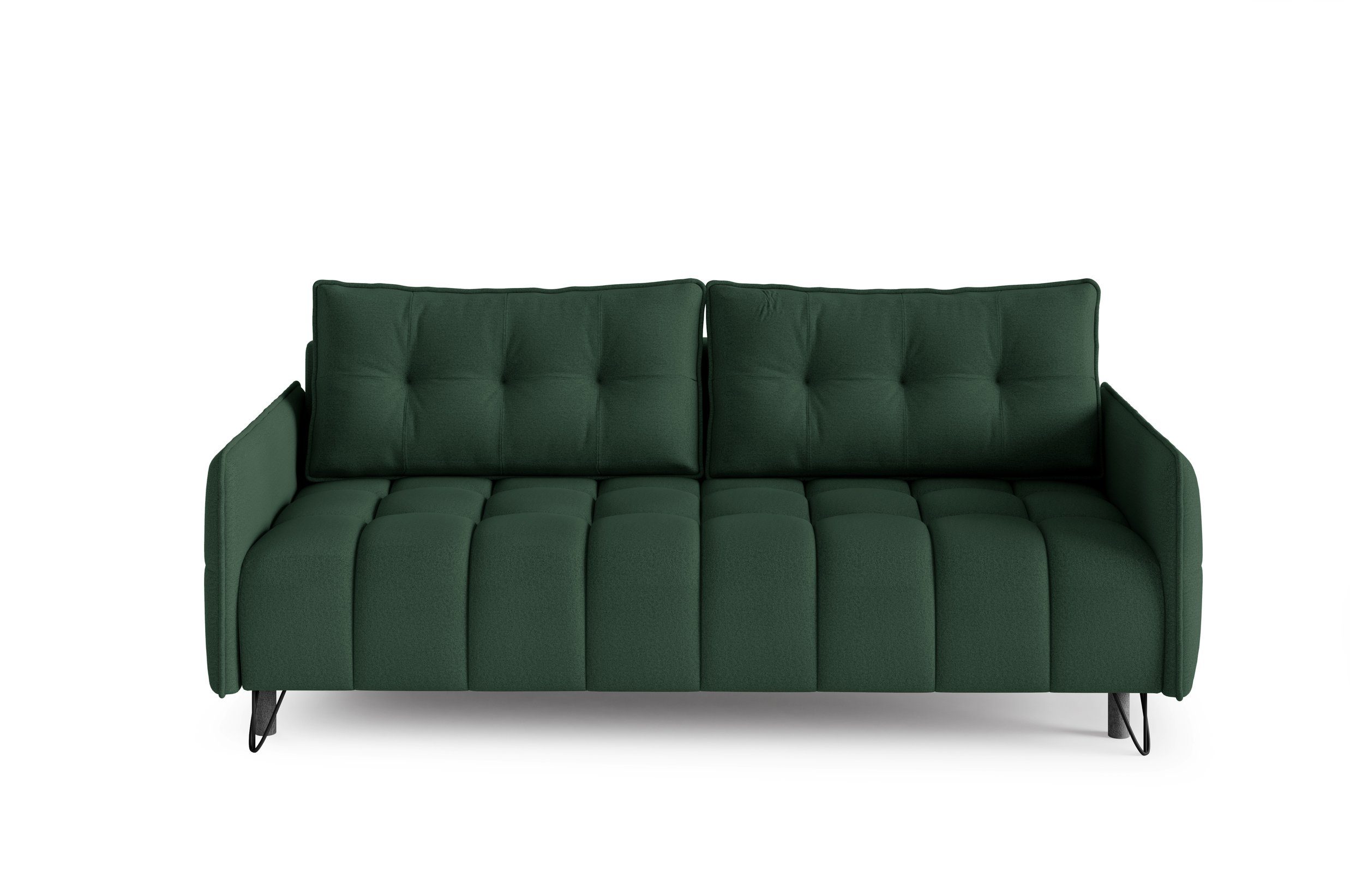 MOEBLO Schlafsofa PLUM, Sofa Couch für Wohnzimmer Polstersofa Sofagarnitur Wohnlandschaft mit Bettfunktion - (BxHxT): 218x95x104 cm, mit Schlaffunktion und Bettkasten Dunkelgrün (Element 12)