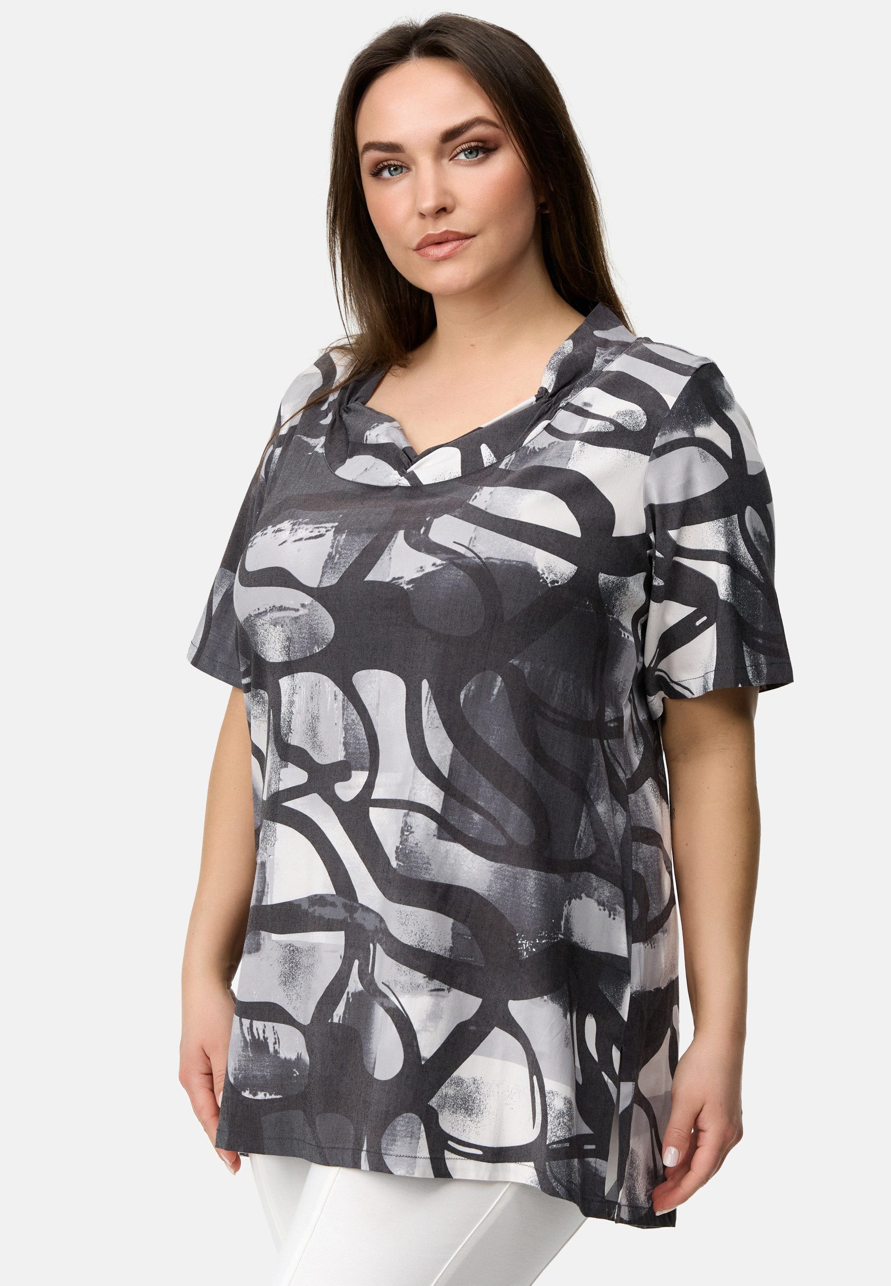 Kekoo Tunikashirt A-Linie Shirt gemustert aus weichem Viskose-Stretch 'Nevia'