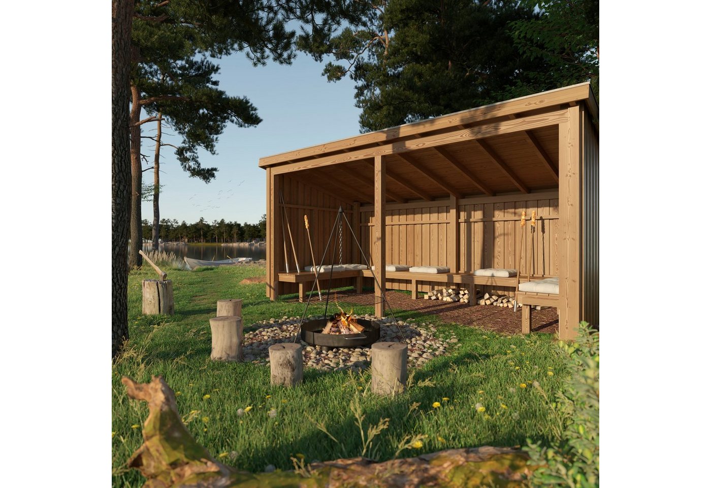 Thumbnail - PLUS Gartenhaus Nordic, BxT: 218x432 cm, (Packung), Grillhütte 9,5 m², inkl. Dachpappe/Aluleisten/H-Füße