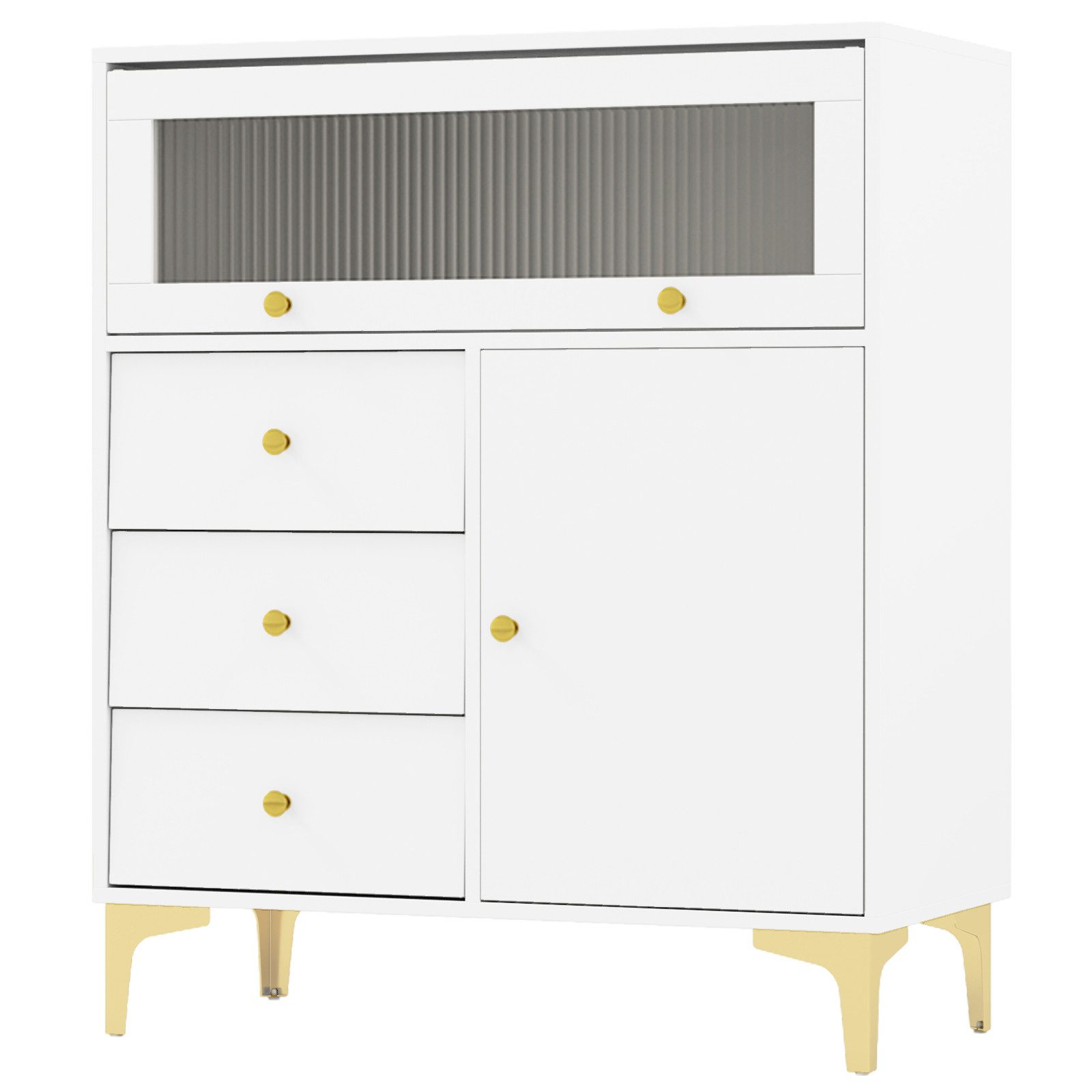 KOMFOTTEU Kommode, Sideboard mit 3 Schubladen & Schränken