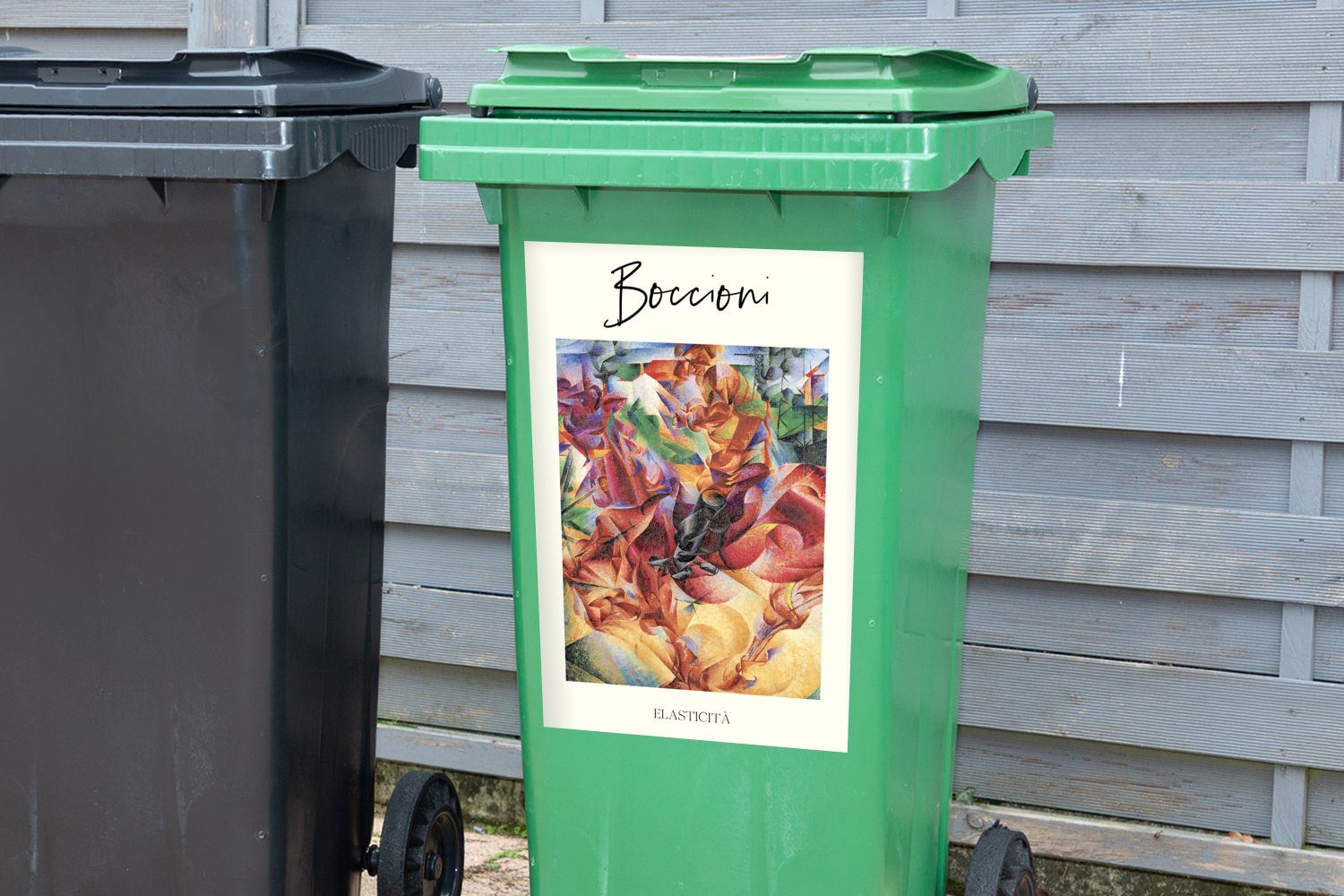 Container, (1 Umberto Sticker, Boccioni MuchoWow Abfalbehälter Mülleimer-aufkleber, Elasticità - Mülltonne, St), Wandsticker - Malerei - Kunst