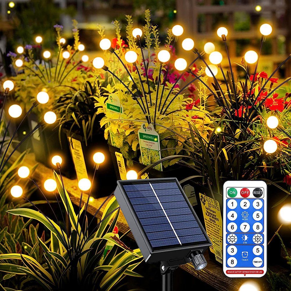 MUPOO LED Gartenleuchte Solar Gartenlichter Firefly,Solarlampen für Garten Außen,8 Modi,4St, Timer Funktion, IP65 Wasserdicht, 8 Modi Solarleuchte,Fernbedienung,IP65 Wasserdicht,1200mAh-Batterien Warmweiß