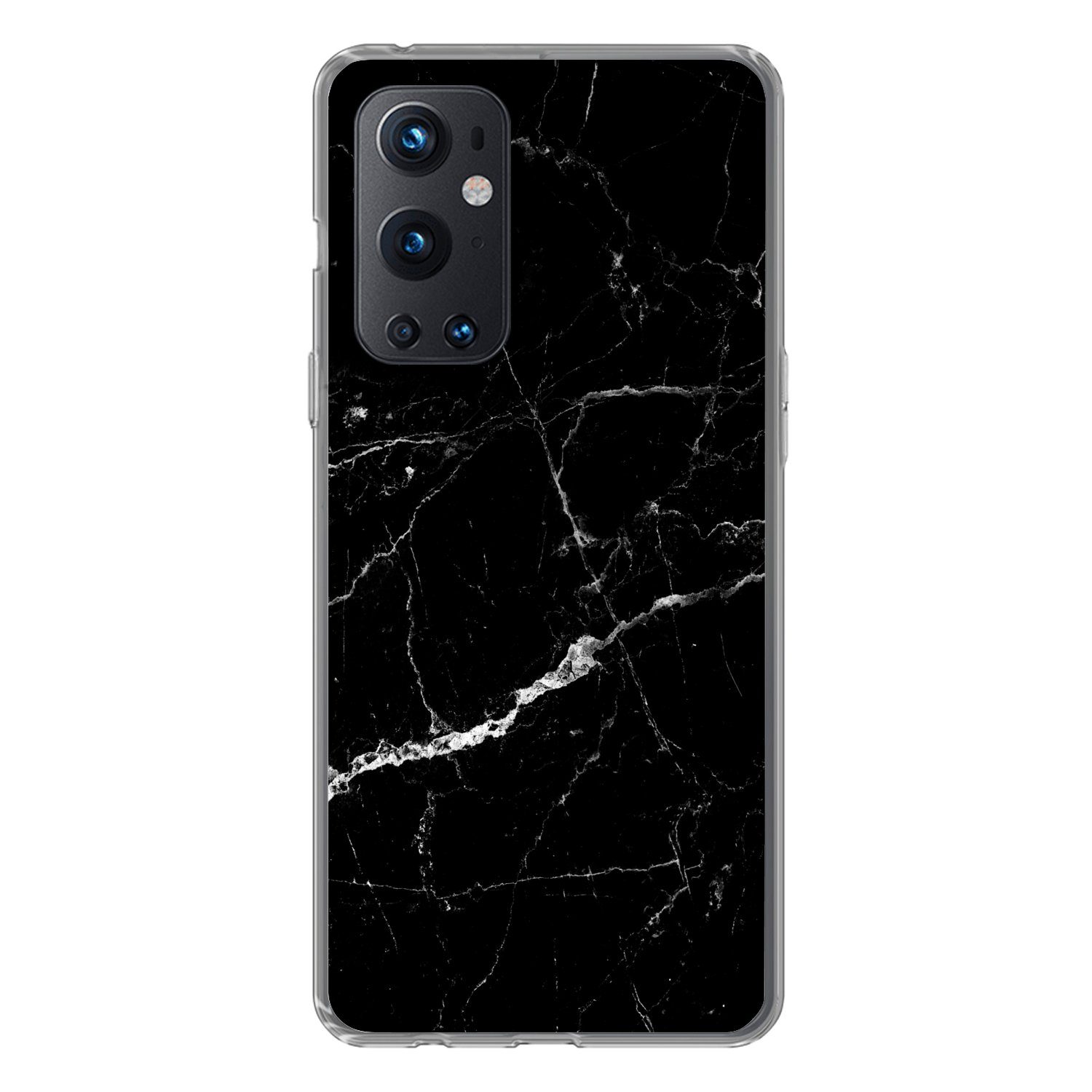 MuchoWow Handyhülle für OnePlus 9 Pro Marmoroptik - Schwarz - Luxus, Phone Case, Silikon, Schutzhülle Dünn