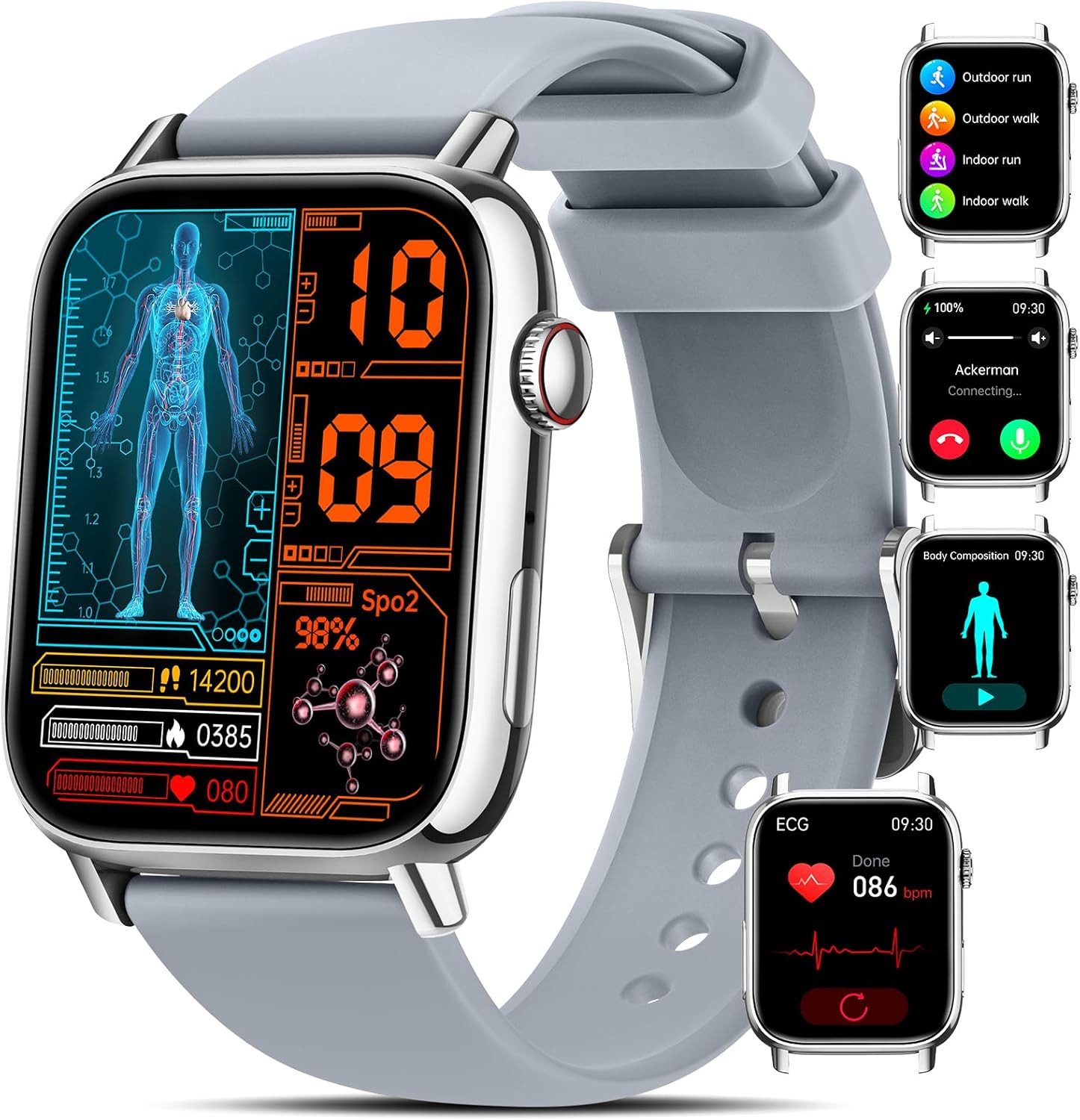 NAIXUES PG59 Smartwatch (4,6 cm, android ios), Smartwatch mit Bluetooth Anruffunktion und 150 Sportmodi wasserdicht