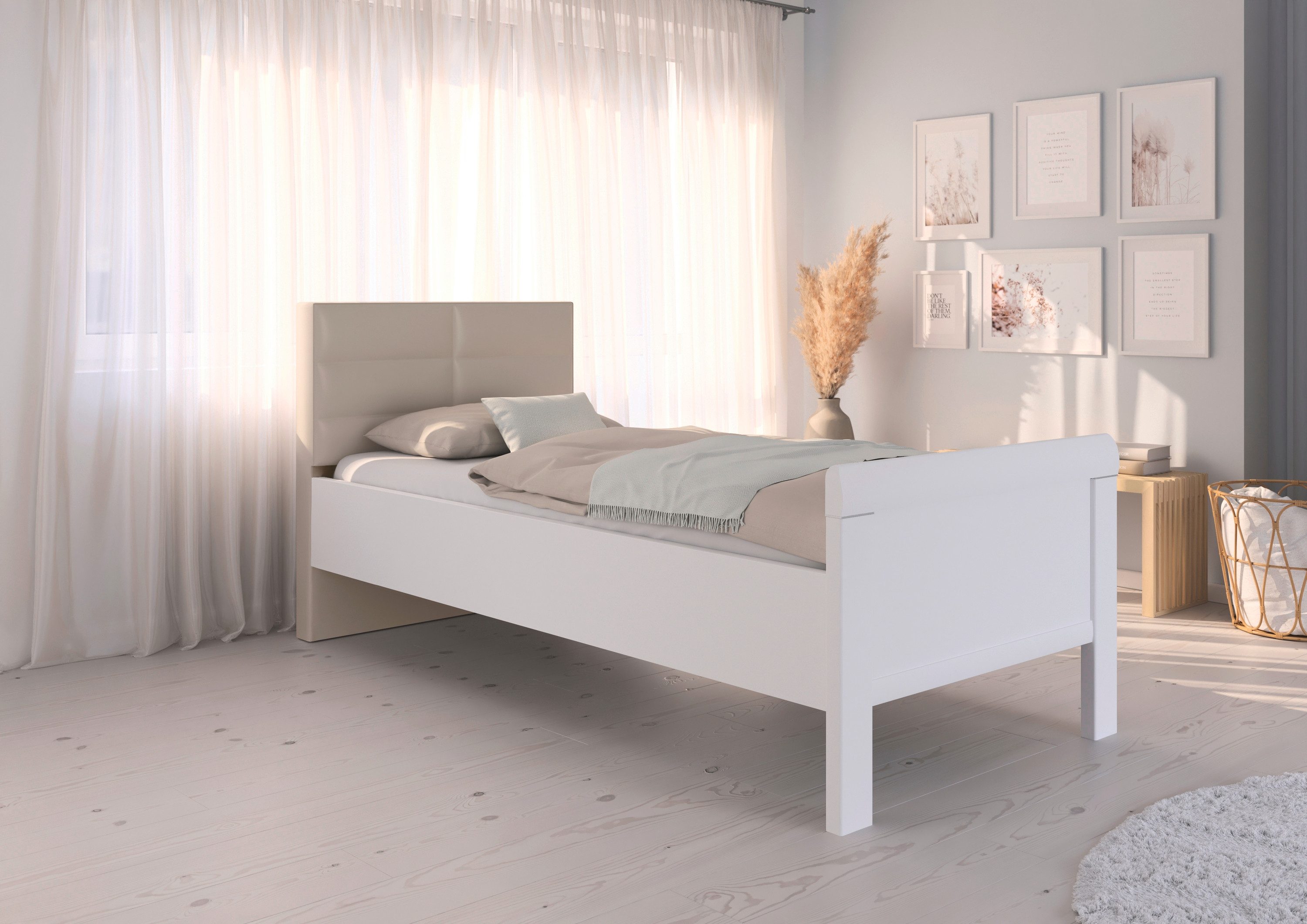 rauch Bett Bett Einzelbett Stollenbett EVELYN, in Komforthöhe mit Polsterkopfteil in elegantem Stil MADE IN GERMANY