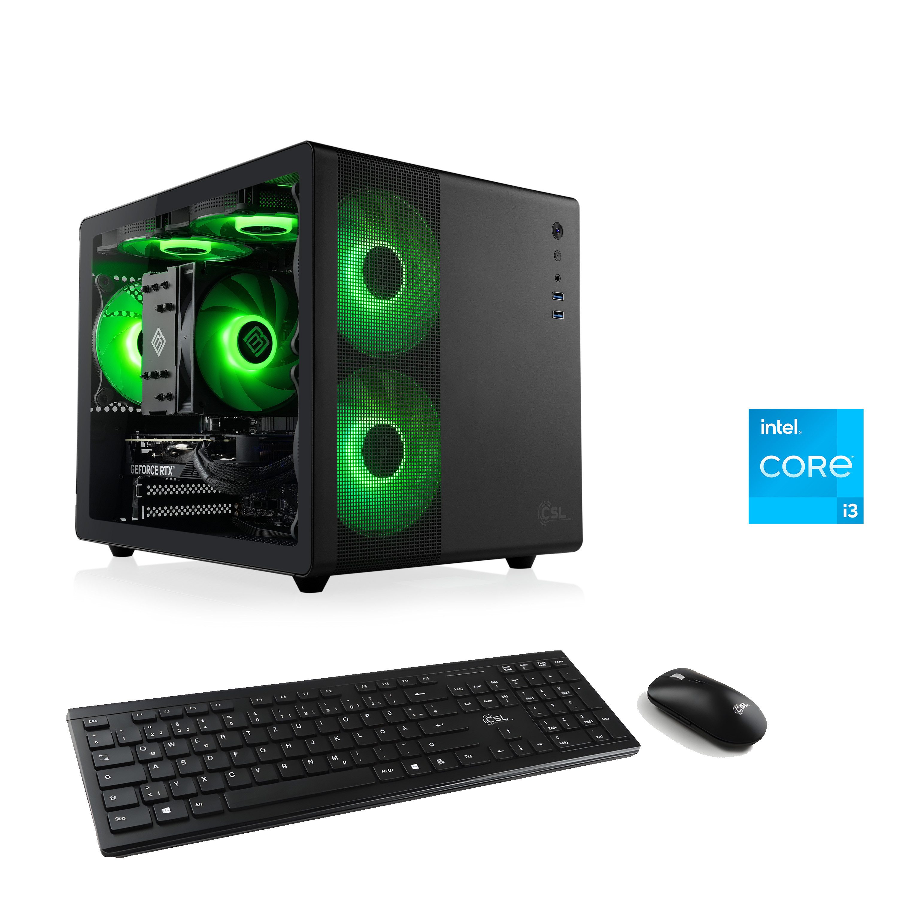CSL Cube V24144 PC (Intel Core i3 14100F, GeForce RTX 4060, 16 GB RAM, 500 GB SSD, Luftkühlung)