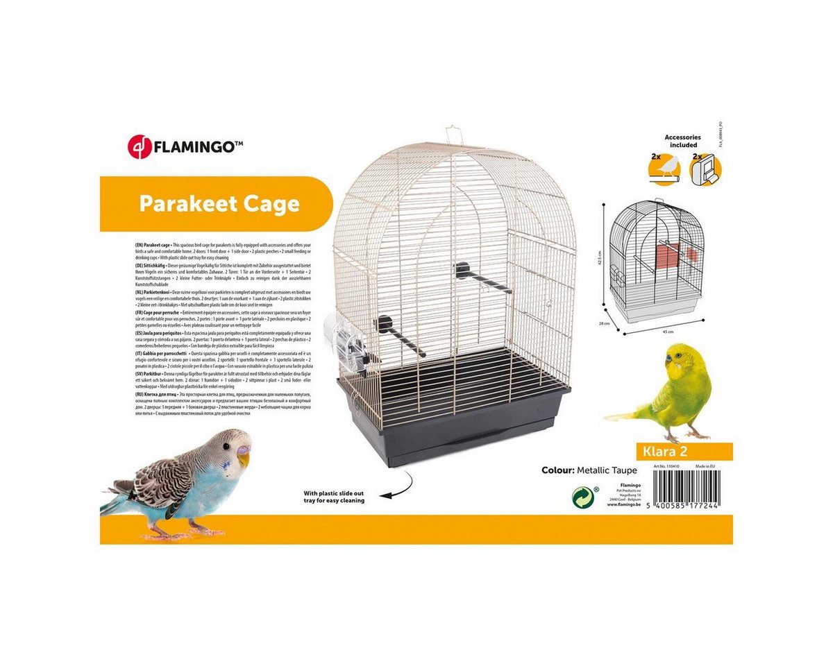 Thumbnail - Flamingo Vogelkäfig Sittichkäfig Klara 2 metallisch taupe