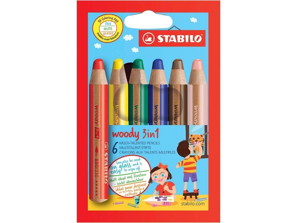 STABILO Buntstift STABILO Multitalent-Stift 'woody' 3 in 1 farbsorti, (6-tlg)