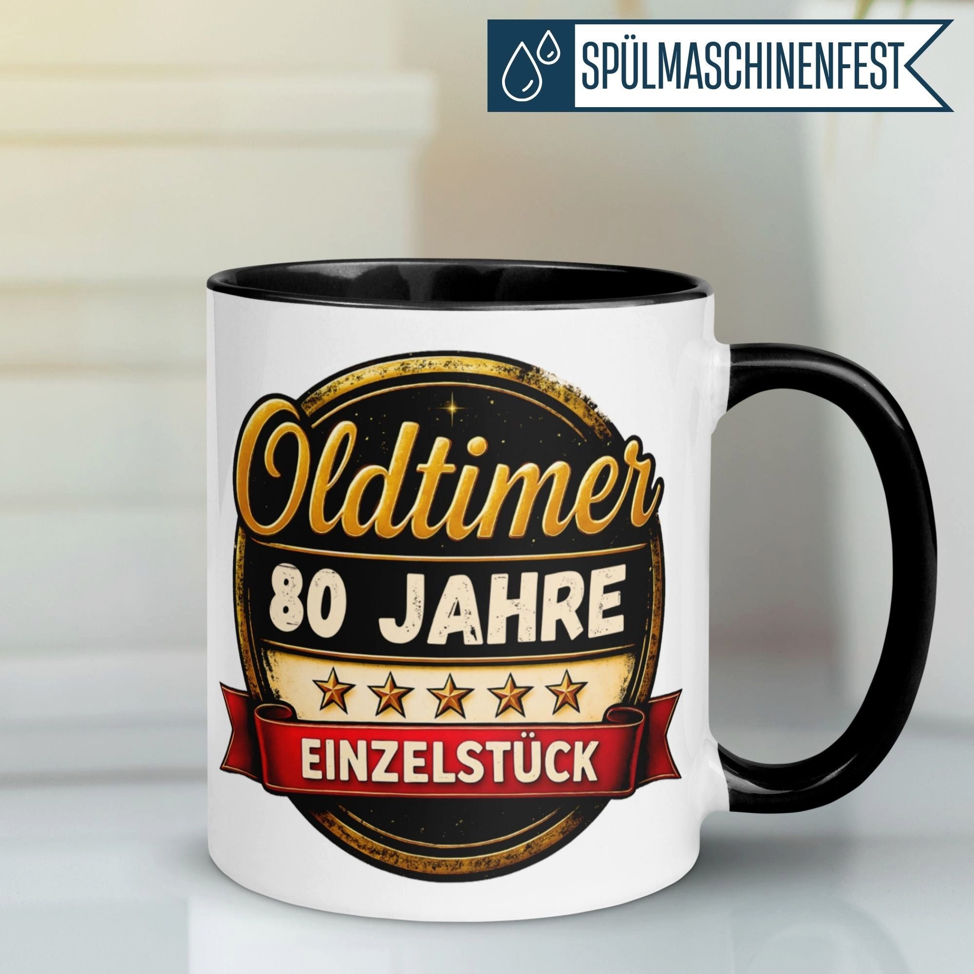 Momentals Tasse 80 Geburtstag Mann Frau – Oldtimer Einzelstück – Geburtstagsgeschenk, Gratis Versand · Links-&Rechtshänder · Spülmaschinenfest – Bild 2 von 5