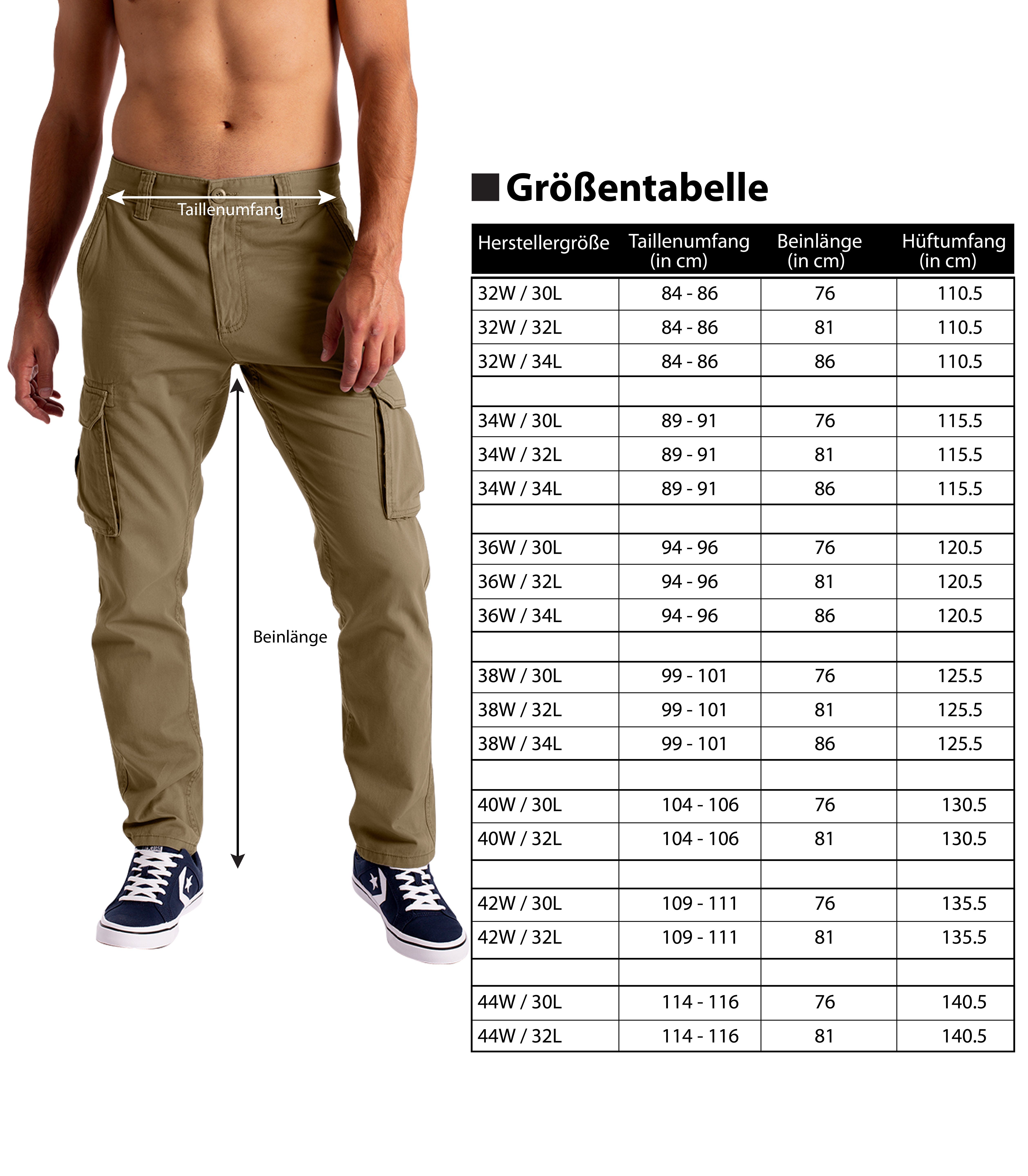 Khaki lockere Taschen Herren Lässige, Arbeitshose mit Baumwolle für aus 6 Cargohose BlauerHafen