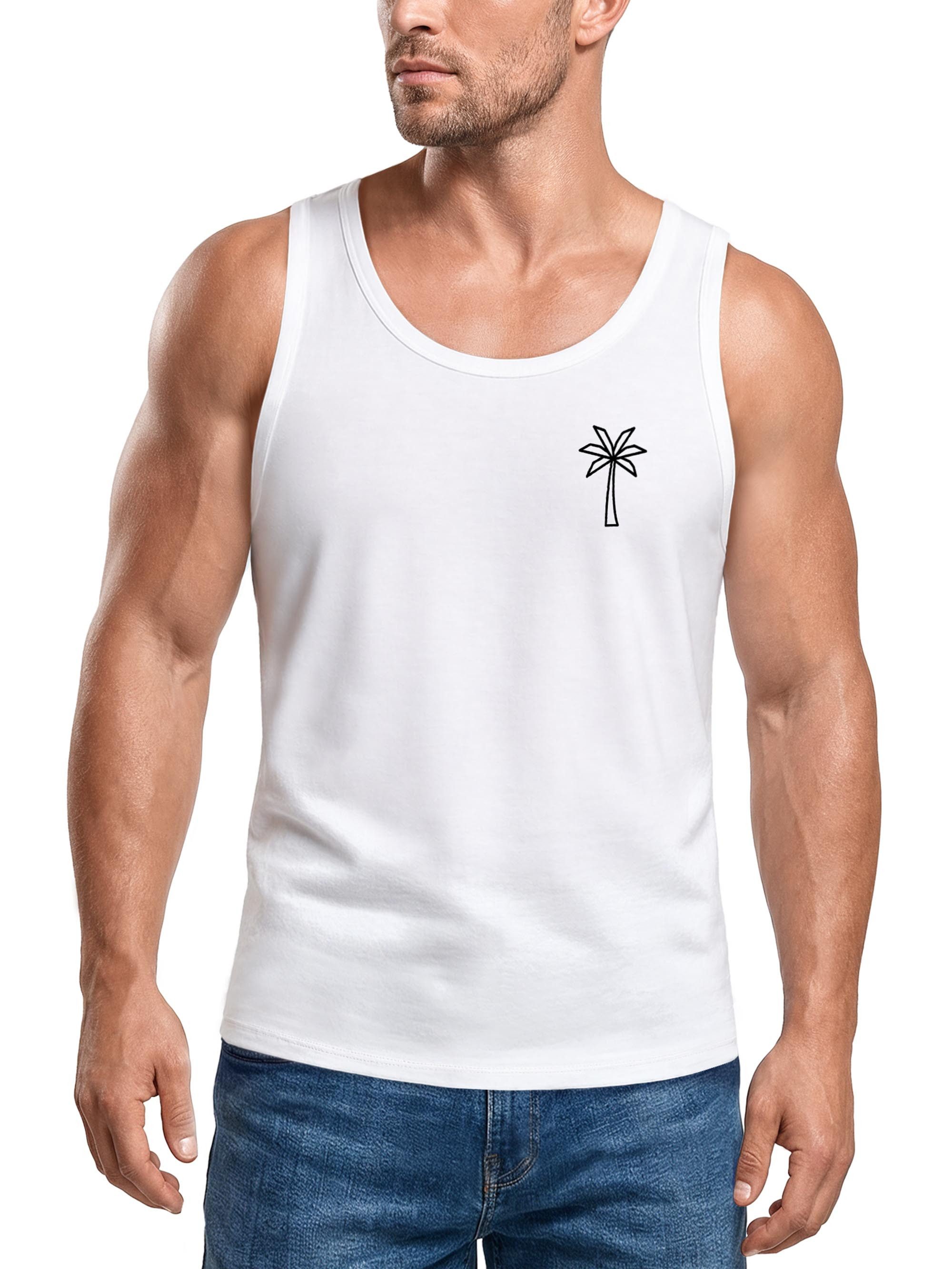 Tanktop Herren Tank-Top mit Logo Print Palme Polygon Sommer Sonne Fashion