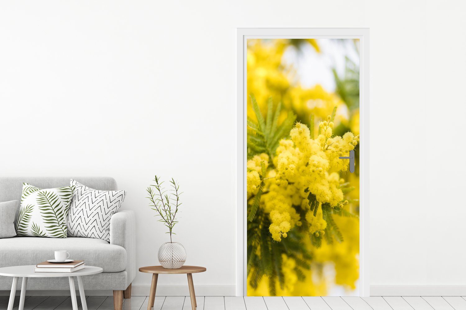 Fototapete St), MuchoWow Türtapete Eine (1 Mimosenblüte, gelbe 75x205 bedruckt, cm Matt, für Tür, Türaufkleber,