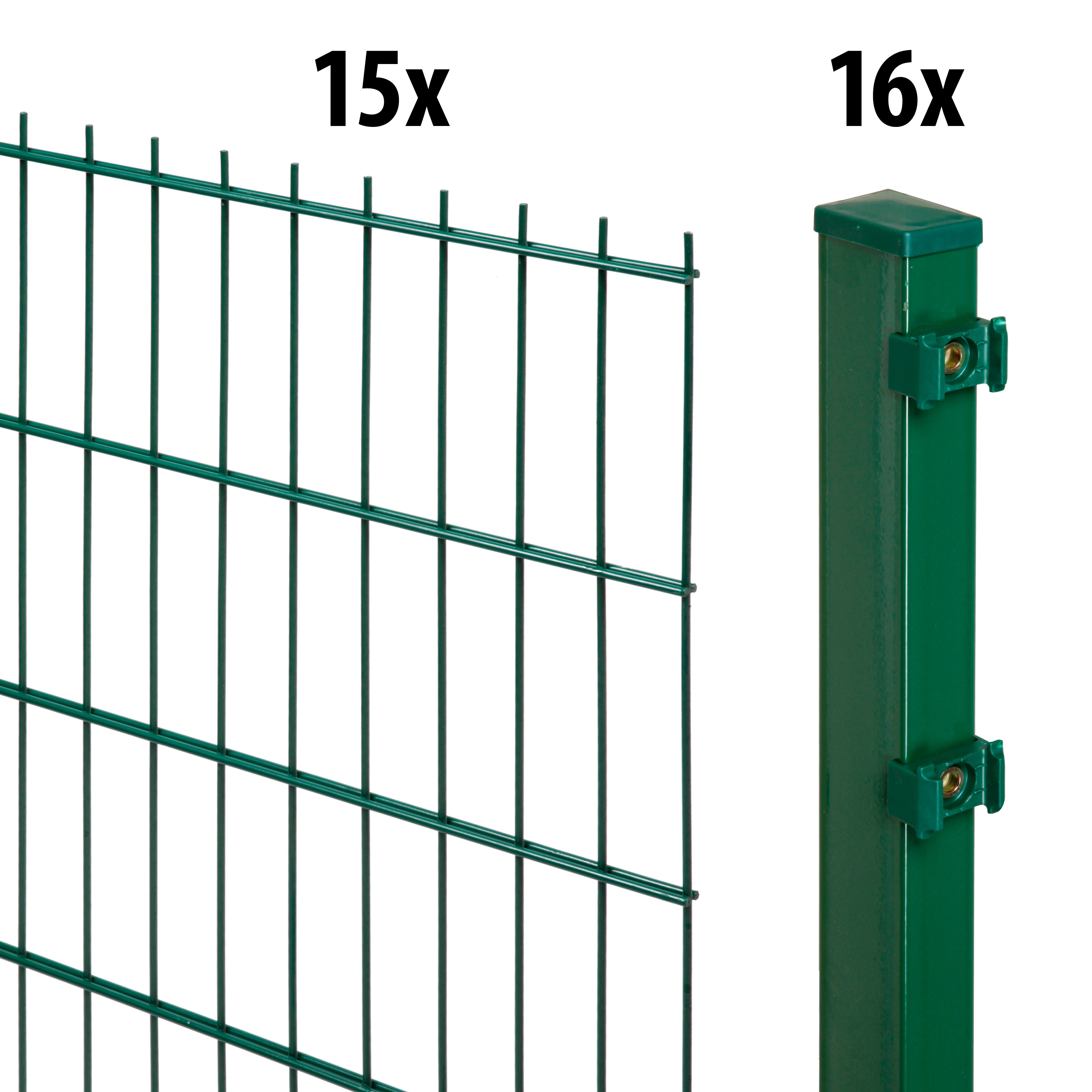GARDEN 'N' MORE Doppelstabmattenzaun Excellent, (31-St), 15 Elemente für 30 m, LxH: 200 x 143 cm, mit 16 Pfosten