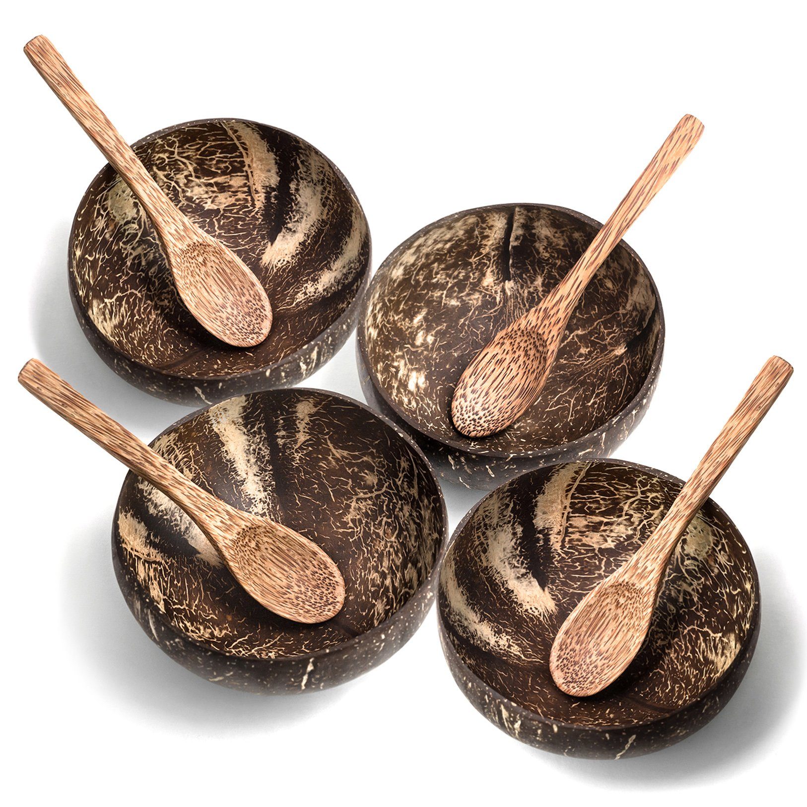 PRECORN Müslischale Coconut Bowl Schüssel 2er/4er Set Vegan Buddha Bowl Smoothie Porridge, (4-tlg)