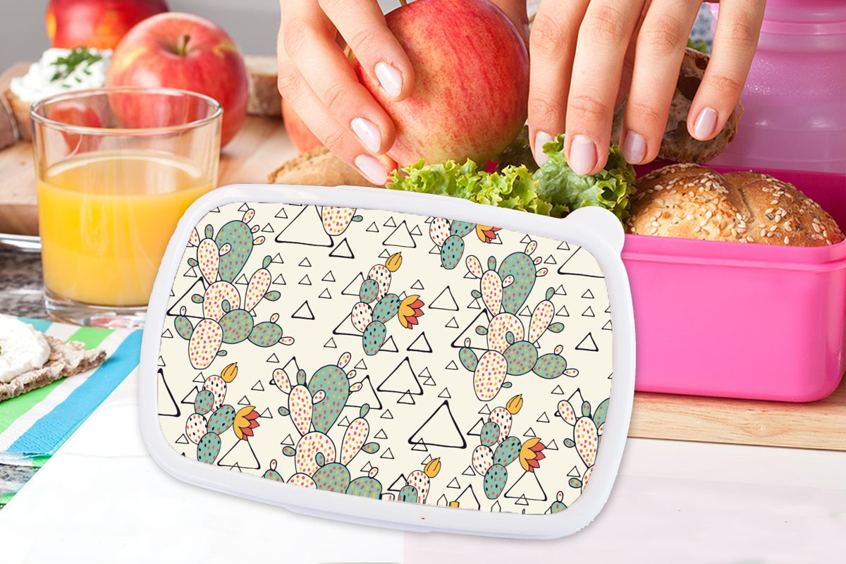 (2-tlg), Lunchbox Brotbox Kunststoff Brotdose Muster Snackbox, Kinder, Kunststoff, für Kaktus - rosa Dreieck, - Erwachsene, MuchoWow Mädchen,