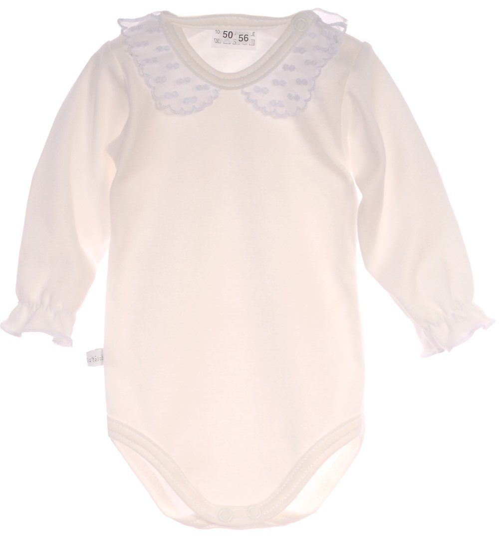 La Bortini Body Baby Langarmbody mit festlichem Kragen in Creme aus reiner Baumwolle, 44 50 56 62 68 74 80 86 92 98 104