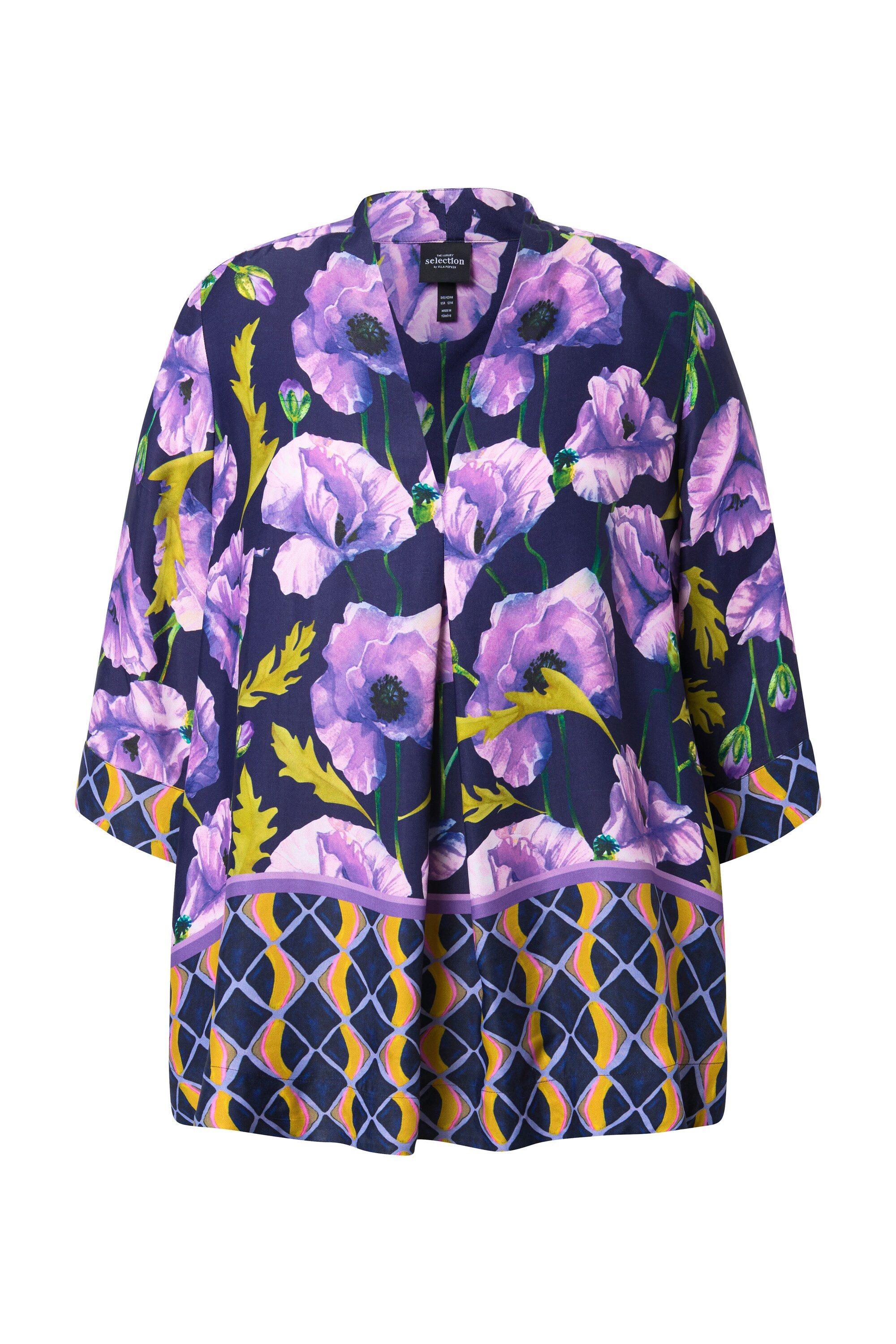 Ulla Popken Tunika Tunika Blüten A-Linie Kelchkragen 3/4-Arm günstig online kaufen
