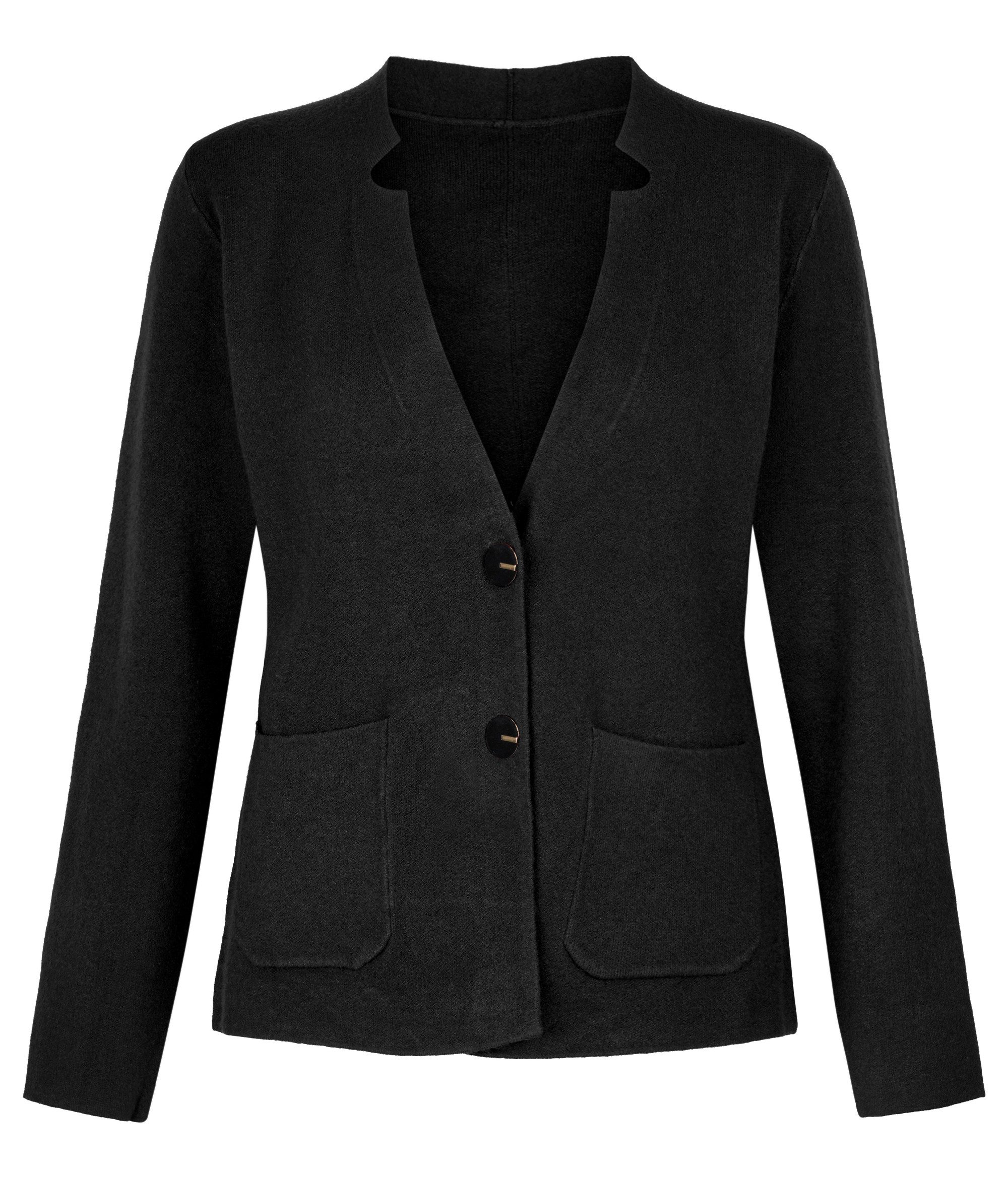 dy_mode Cardigan Damen Cardigan Blazer-Optik Strickjacke V-Ausschnitt Feinstrickjacke in Unifarbe, mit Taschen