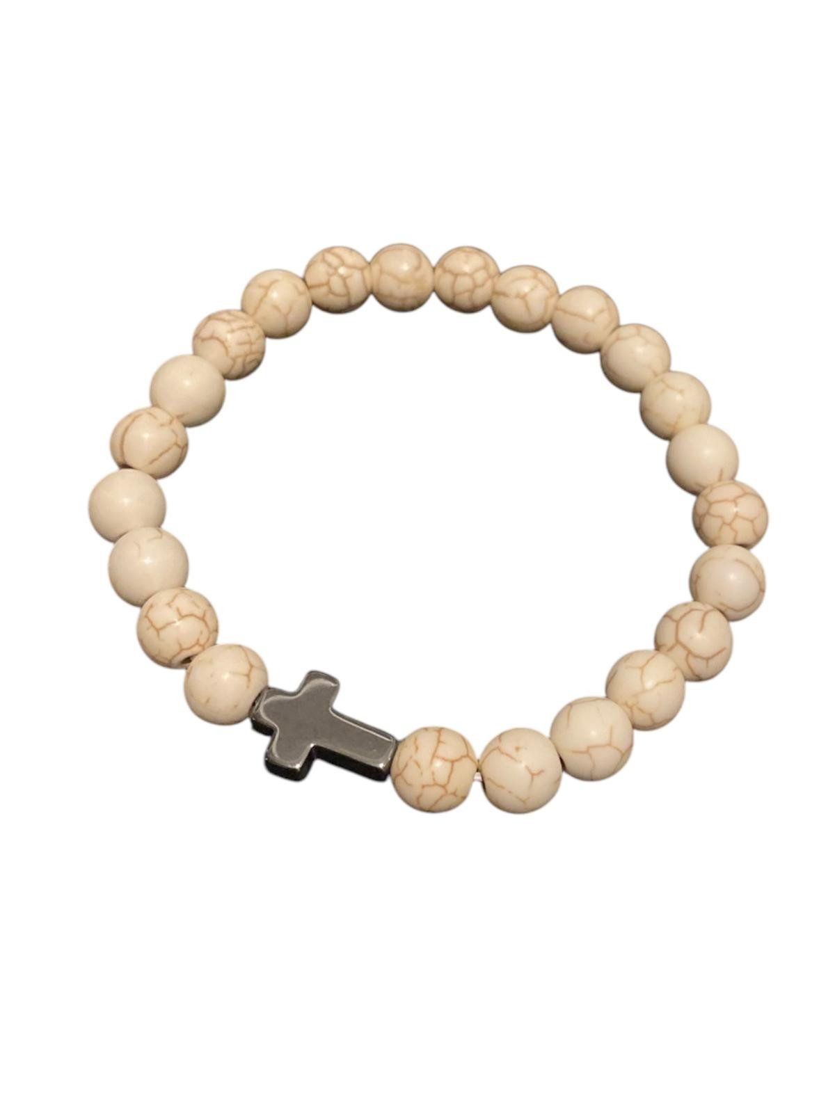 Perlenarmband Howlith Perlenarmband mit Kreuz Anthrazit Synthetisch Stilvoll Zeitlos