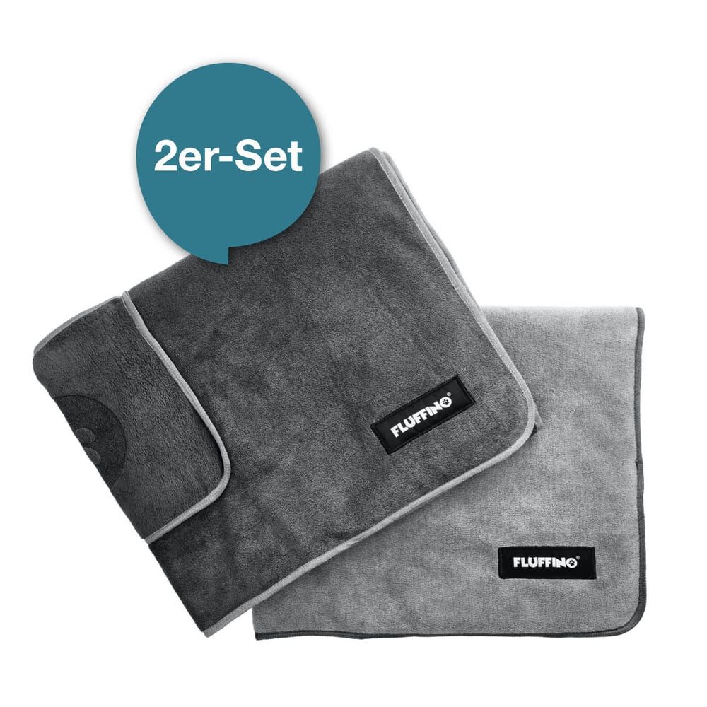 FLUFFINO® Hundehandtuch 2er Set 90x50 cm Hunde Abtrocknen Trockentuch saugfähig - Grau, (2-St), Waschbar bei 60°C, schnell trocknendes Mikrofaser-Handtuch