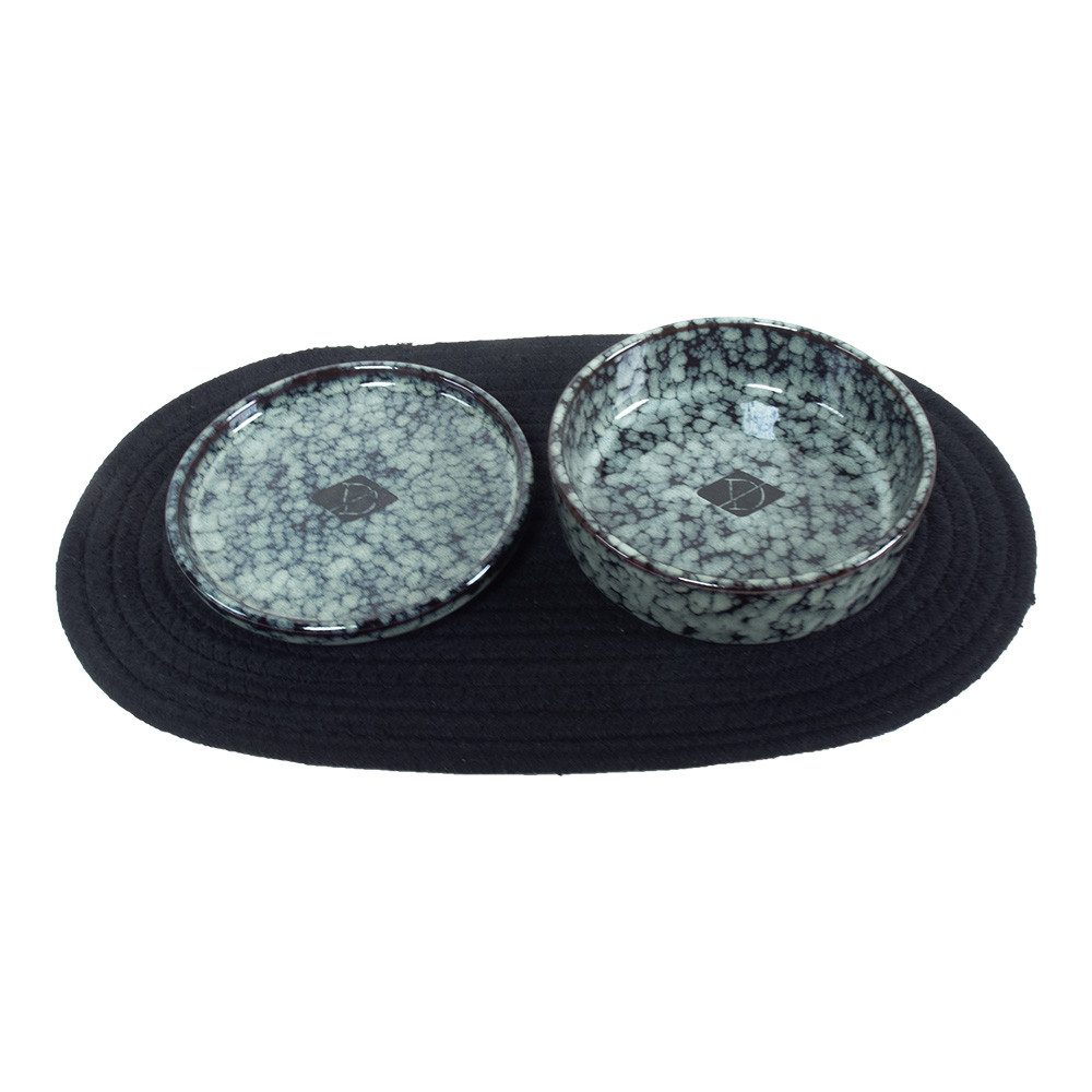 D&D Napf D&D Katzen-Napfset Jasper Farbe: Unterlage/Näpfe: schwarz/green marble