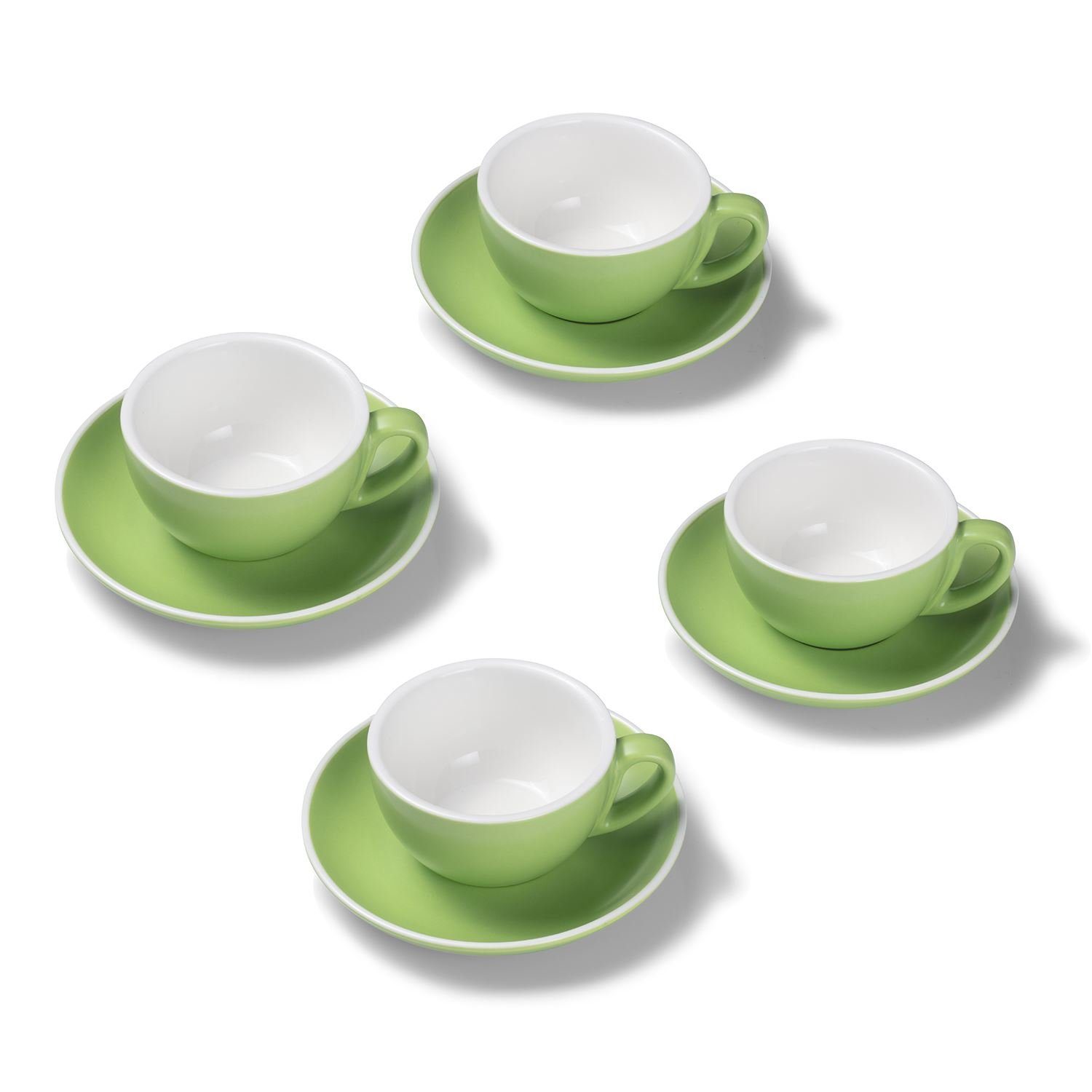 Terra Home Cappuccinotasse Terra Home 4er Cappuccinotassen-Set, Grün matt, Porzellan