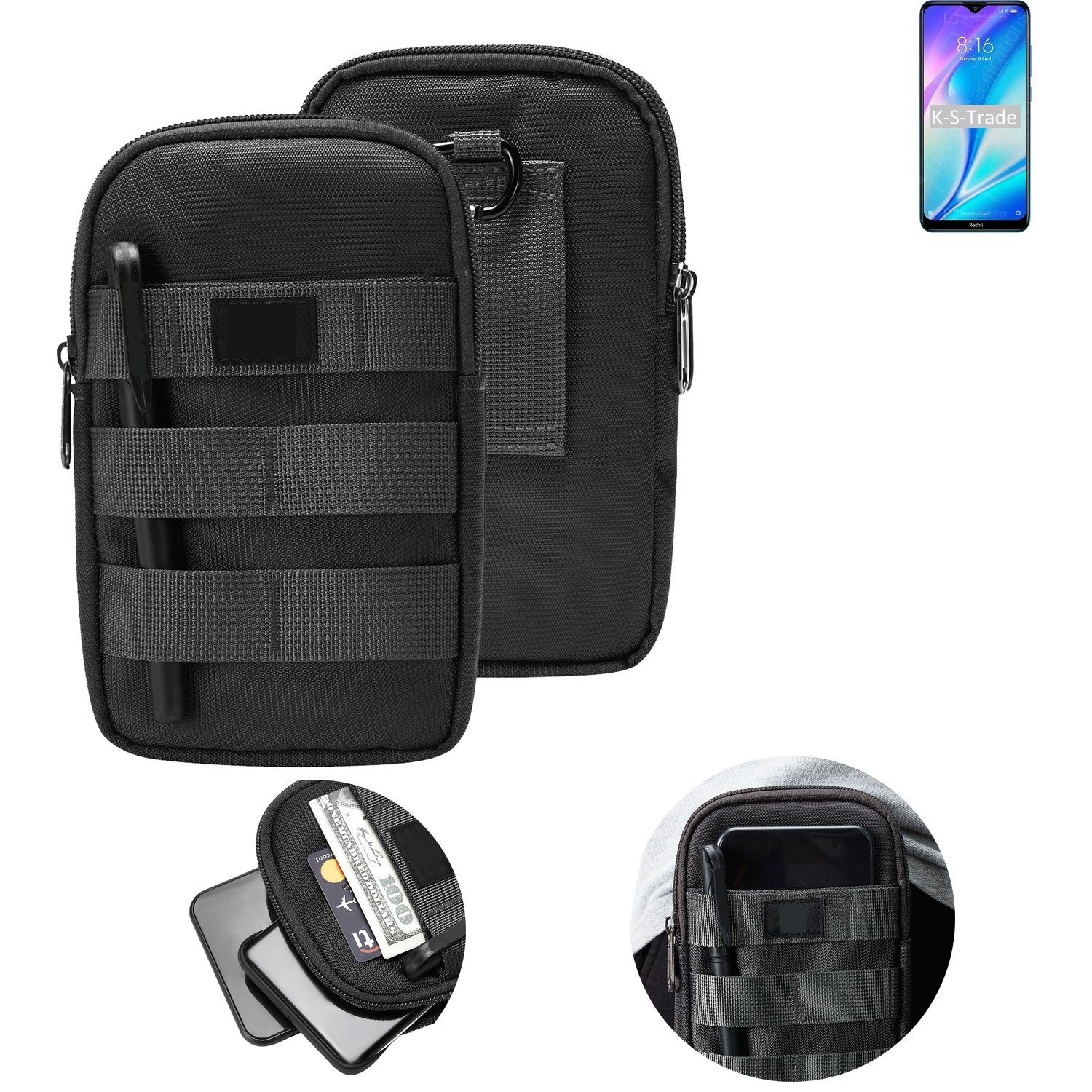 K-S-Trade Handyhülle für Xiaomi Redmi 9A, Holster Gürtel Tasche Handy Tasche Schutz Hülle dunkel-grau viele