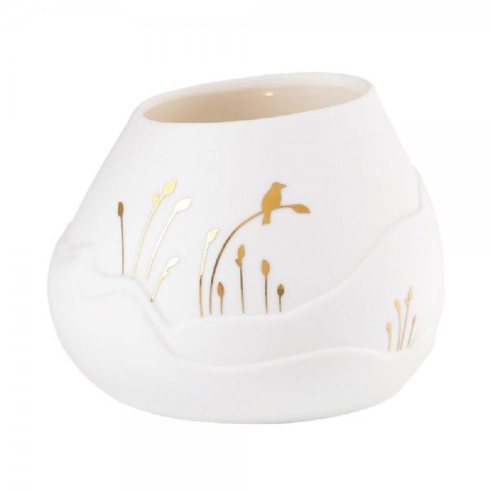 Räder Kerzenhalter Design Teelichthalter Lichtlandschaft Vogel Weiß-Gold (8cm)