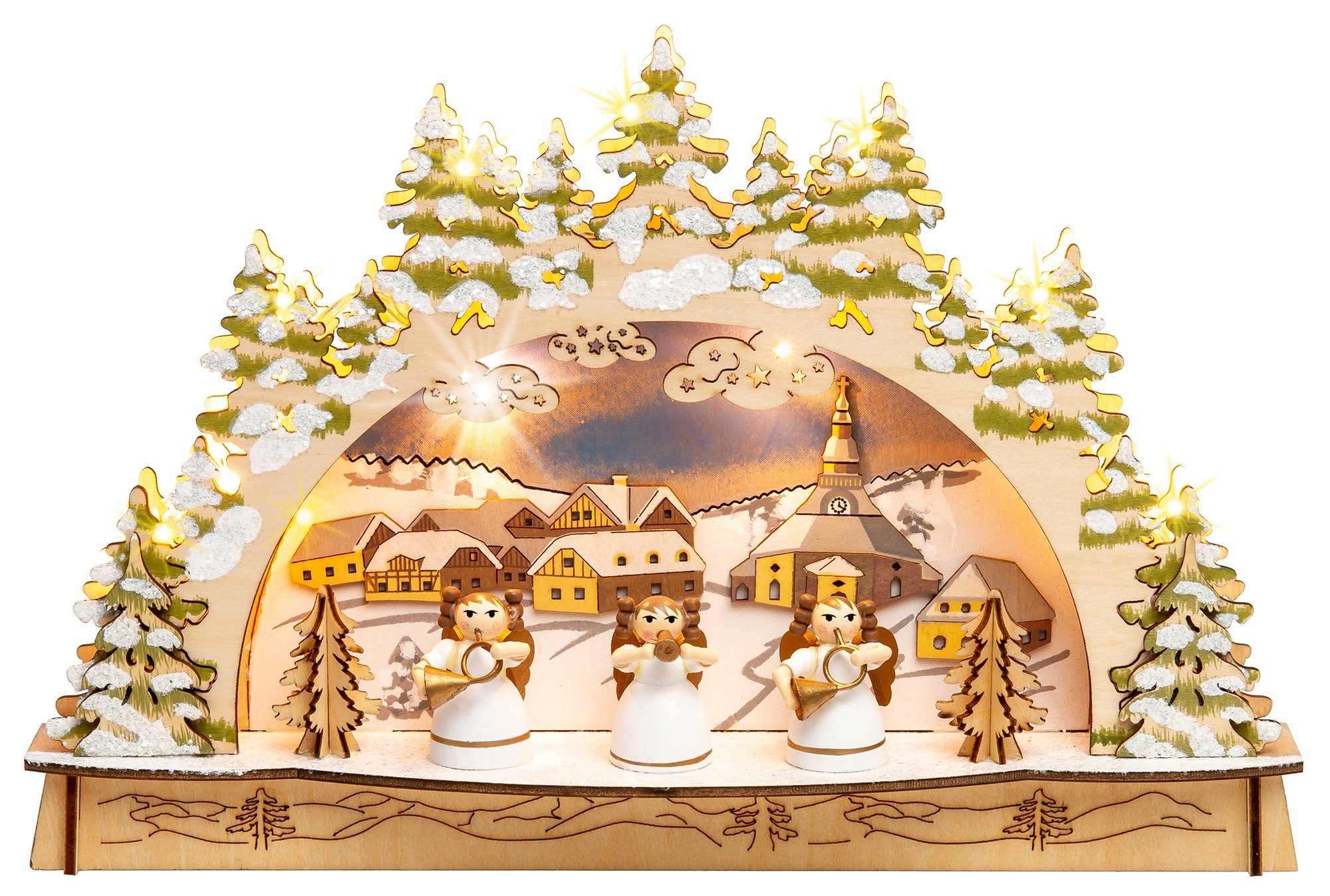 SIKORA Schwibbogen LB56 Engel Kapelle mit LED Beleuchtung B:29,5 cm