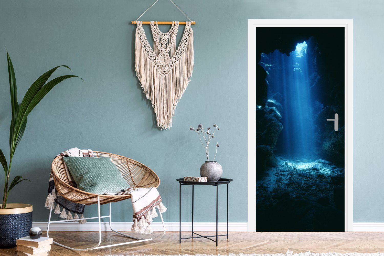 MuchoWow Türtapete Höhle im Grand für (1 blauen Matt, Cayman, Wasser Tür, St), Türaufkleber, bedruckt, Fototapete klaren von 75x205 cm