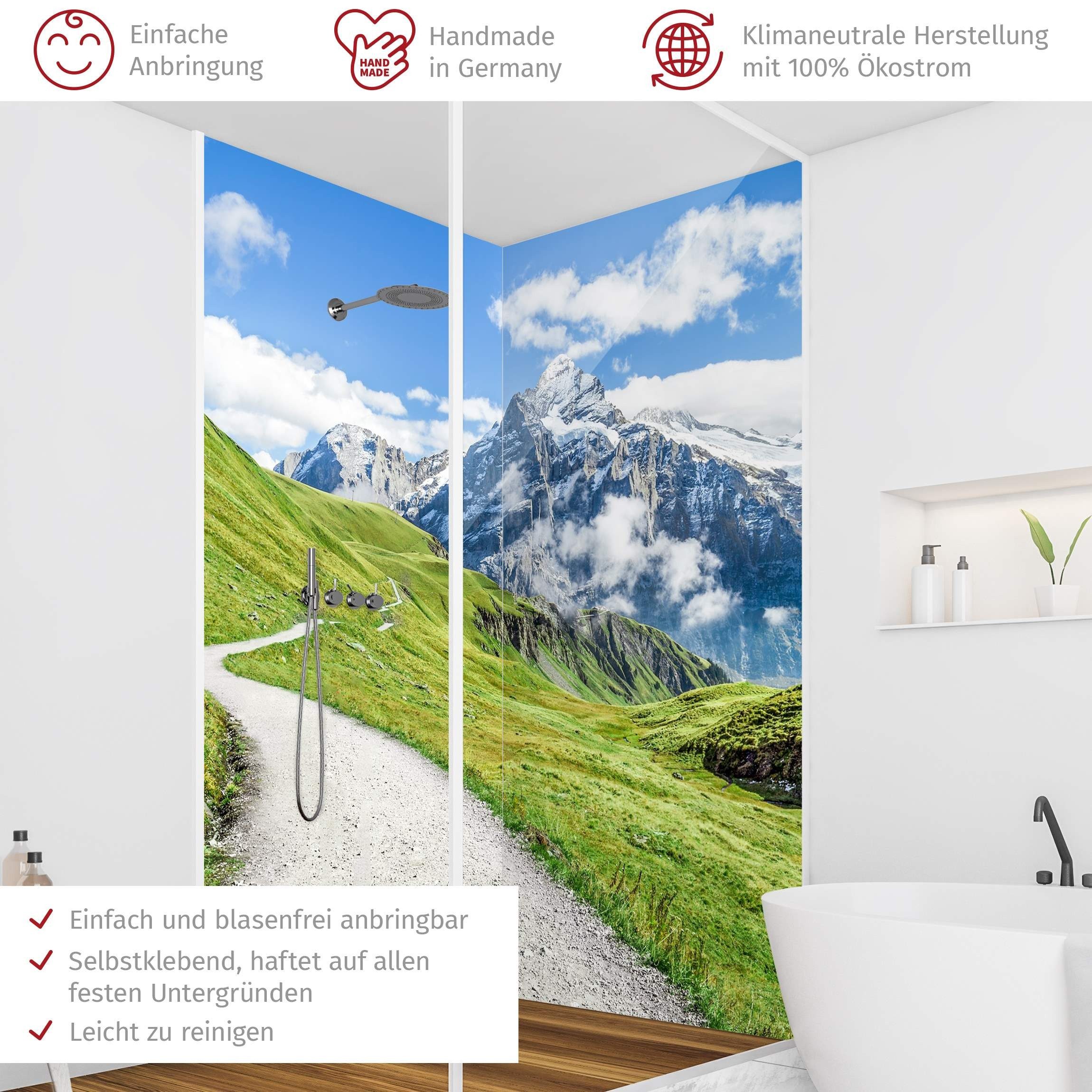 Thumbnail - Bilderdepot24 Badrückwand Natur grün Duschrückwand ohne Bohren Dusche, (2-tlg., Hart-Folie Premium matt 0,61 mm), fugenl...