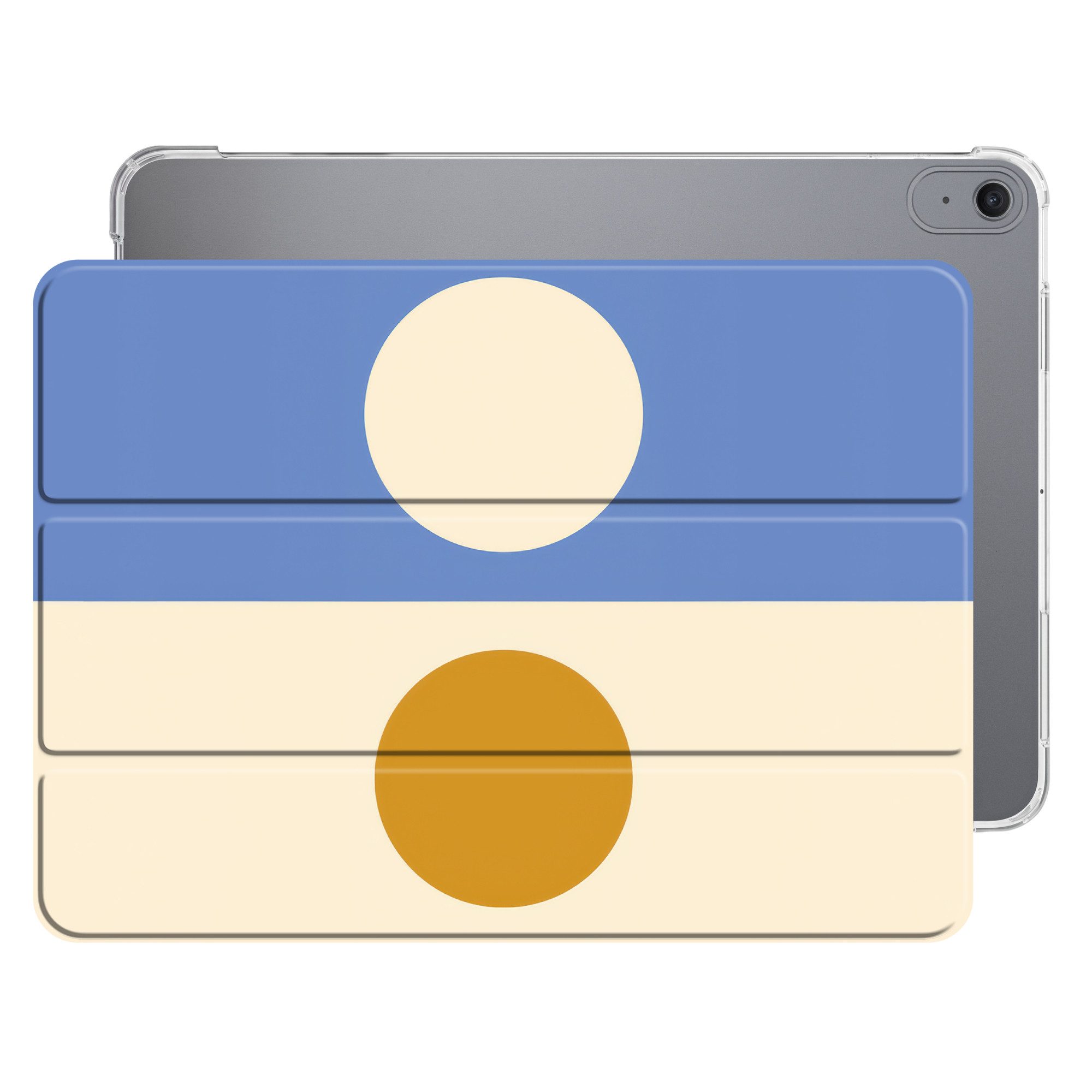 OnlyWow Tablet-Hülle Apple iPad Air 2026 13 inch Kreise - Symmetrisch - Weiß - Blau - Gelb, Flip Cover, Magnetisch, mit Standfunktion, Print