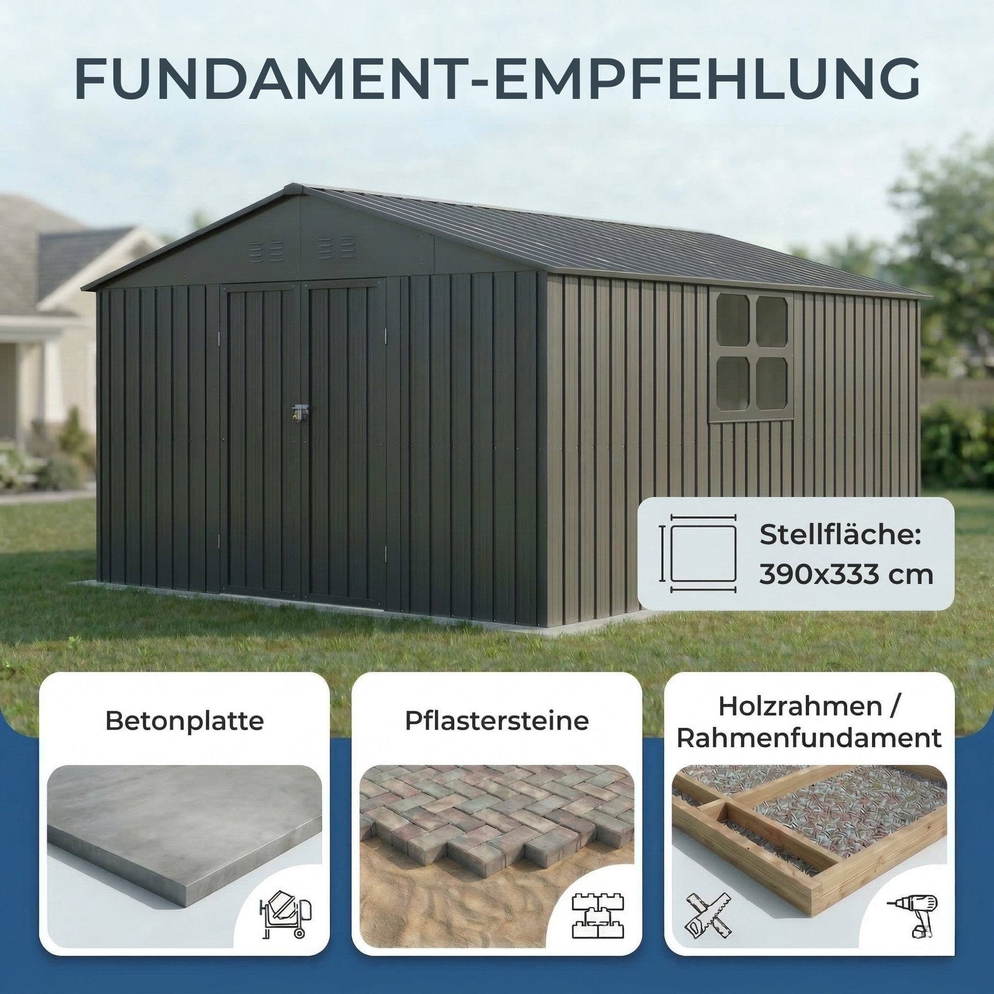 Albatros International Gerätehaus Gerätehaus 4XL abschließbar Schloss & Werkzeughaken, Geräteschuppen, BxT: 325.5x386.6 cm, (Anthrazit RAL 7016, 386,6x325,5x204 – Bild 5 von 5