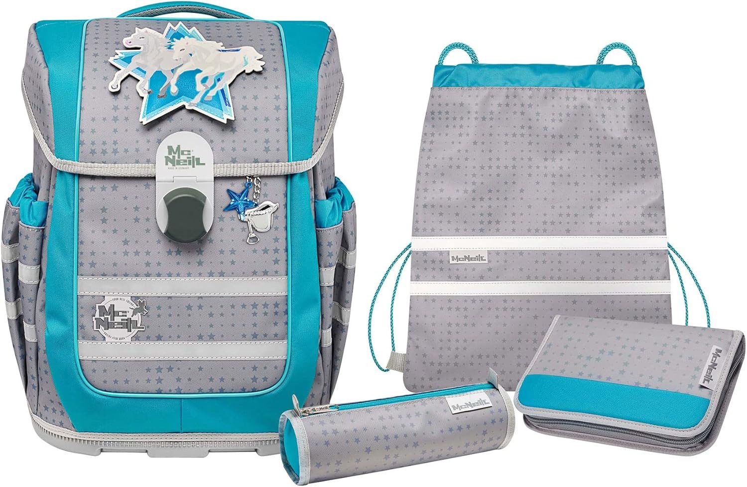 McNeill Schulranzen Schulranzen-Set ERGO COMPLETE Star 5-teilig (5-teilig), ergonomisch, ab der 1. Klasse, SmartFlex-Tragesystem