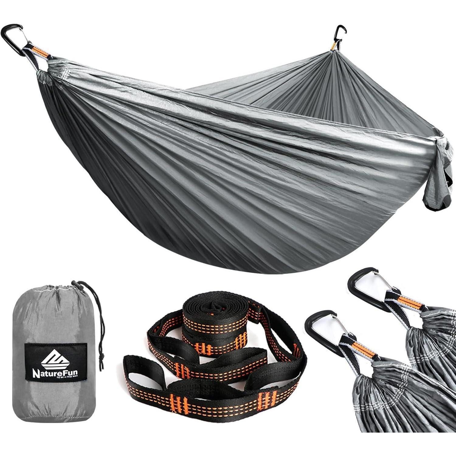 LuxusKollektion Hängematte Hängematte 300kg Fallschirm Nylon Karabiner 300 x 200 cm Hellgrau