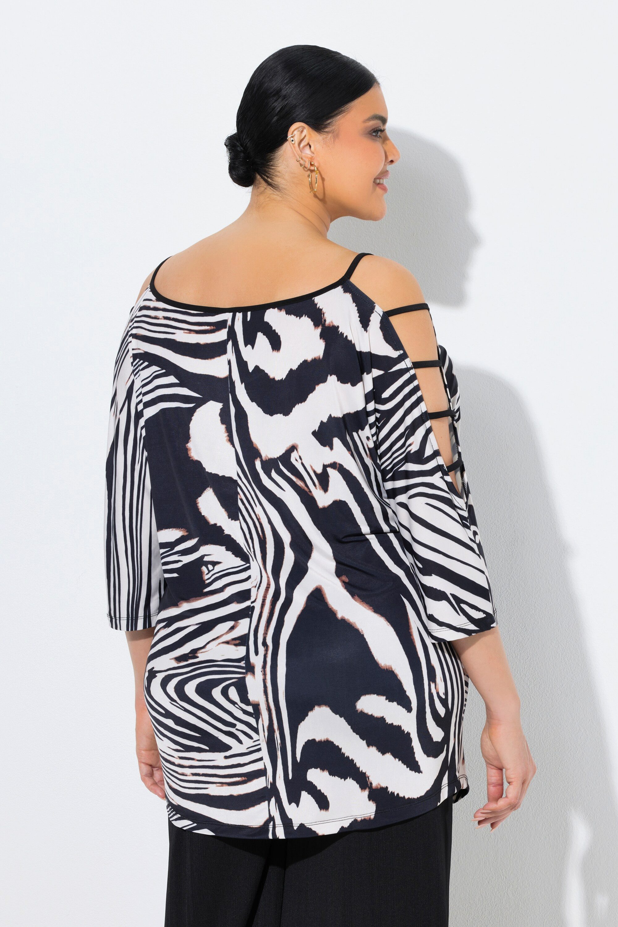 Ulla Popken T-Shirt T-Shirt Zebramuster Cut-Outs Rundhals 3/4-Arm