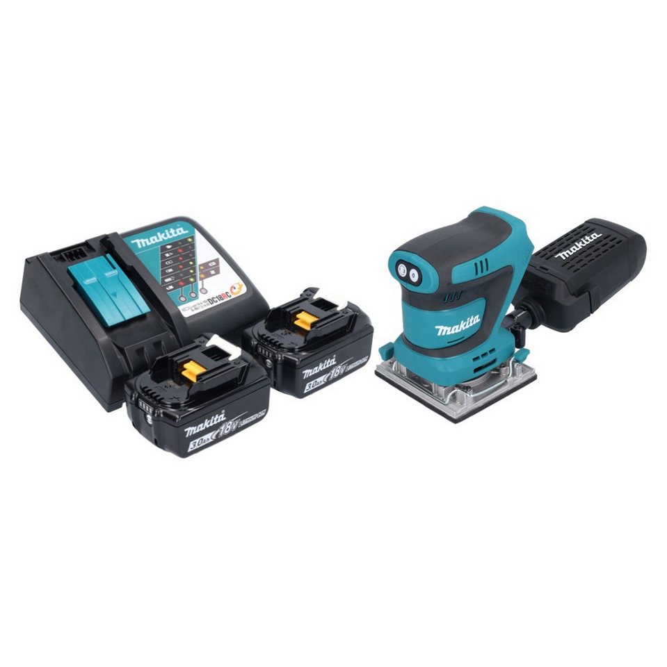 Thumbnail - Makita Exzenterschleifer DBO 484 RF Schwingschleifer 18 V 112 x 102 mm + 2x Akku 3,0 Ah + Lader