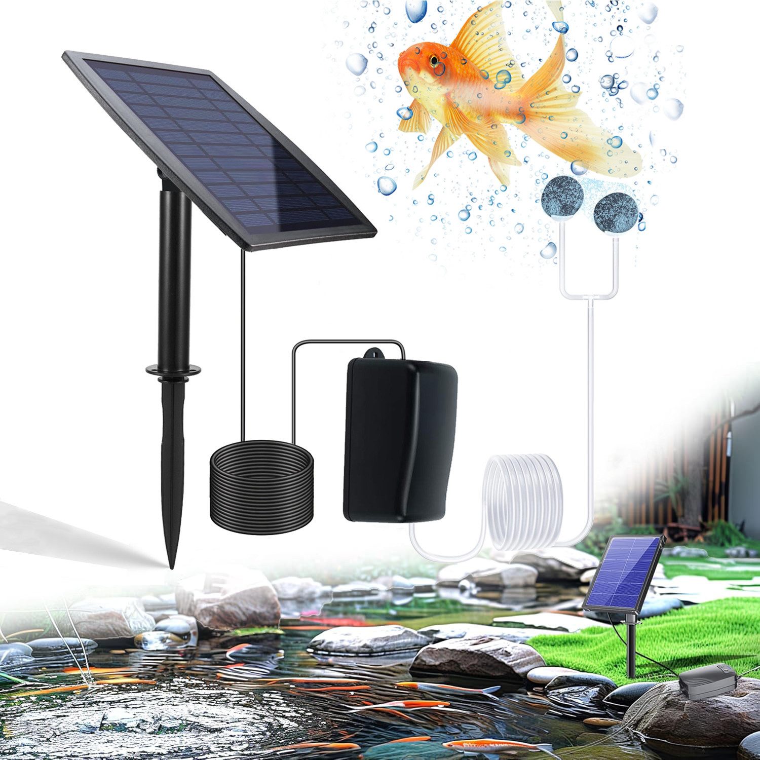 BlingBin Solarpumpe 2.5W Solar-Teich-Oxygenator-Teichluftpumpe Solar-Teichb günstig online kaufen
