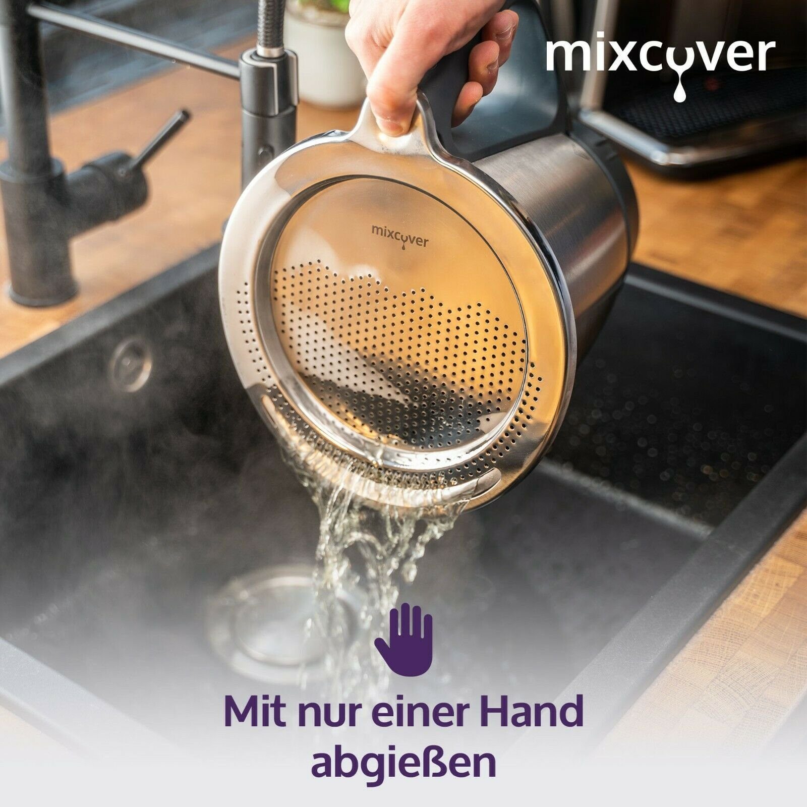 TM5, abgießen TM6 Küchenmaschinen-Adapter Nudeln Mixcover Thermomix uvm. mixcover und Edelstahl Sieb Abgieß-Hilfe
