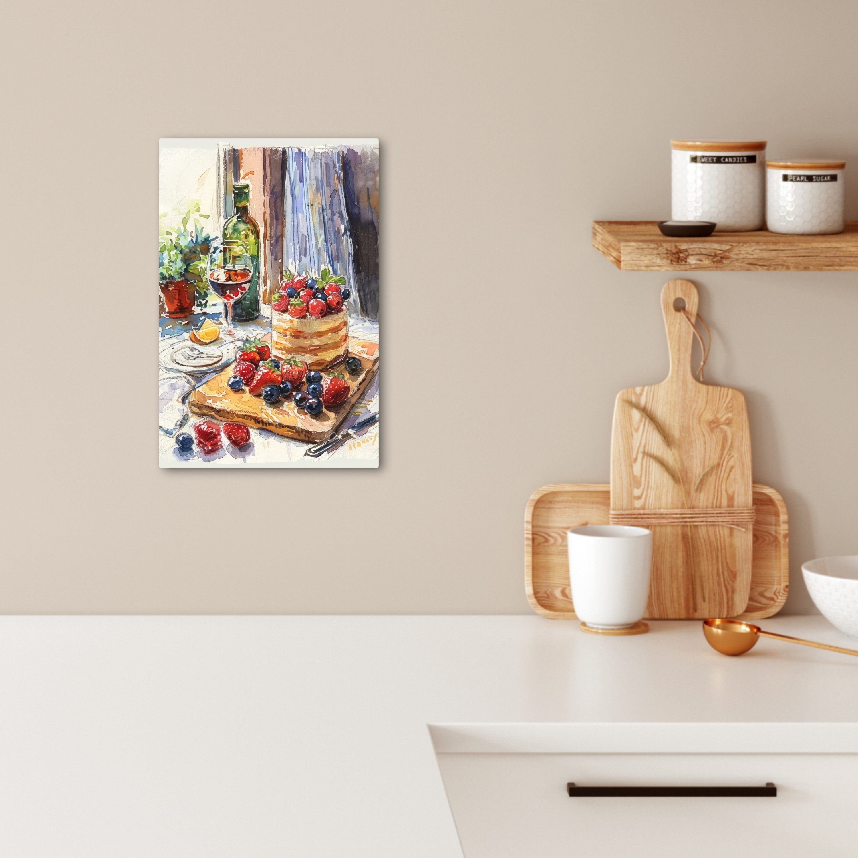 OneMillionCanvasses® Leinwandbild Torte - Obst - Wein - Essen - Stillleben, günstig online kaufen