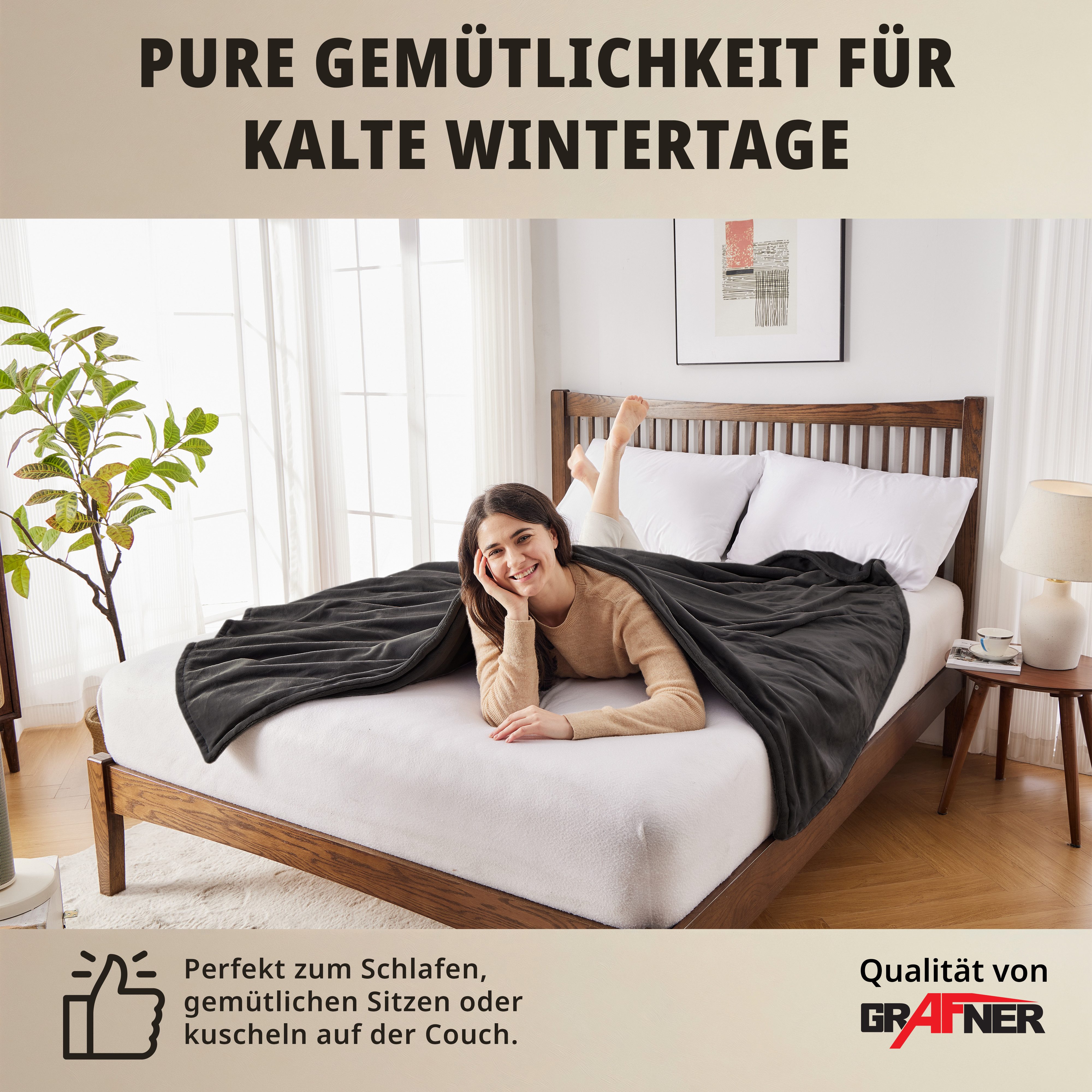Grafner Heizdecke Heizdecke Wärmedecke Fleece Elektro 180x130cm verschiedene Farben, elektronisch geregelte Temperaturstufen