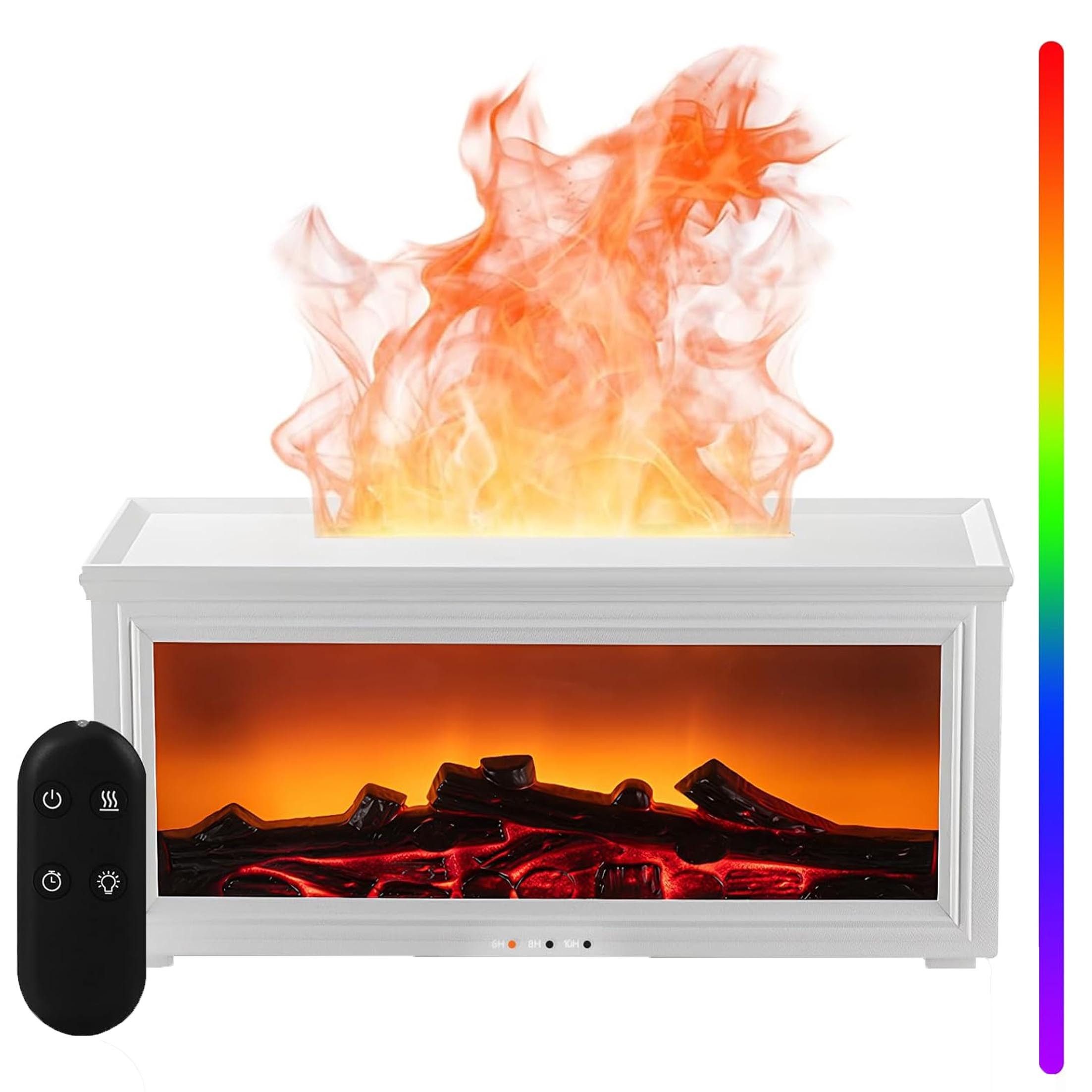 KINSI Luftbefeuchter Aroma Diffuser mit Luftbefeuchter, Kamin Flammen Effekt, LED Licht, Ultraschall-Luftbefeuchter, großer Wassertank (280 ml), 7 Lichtfarben