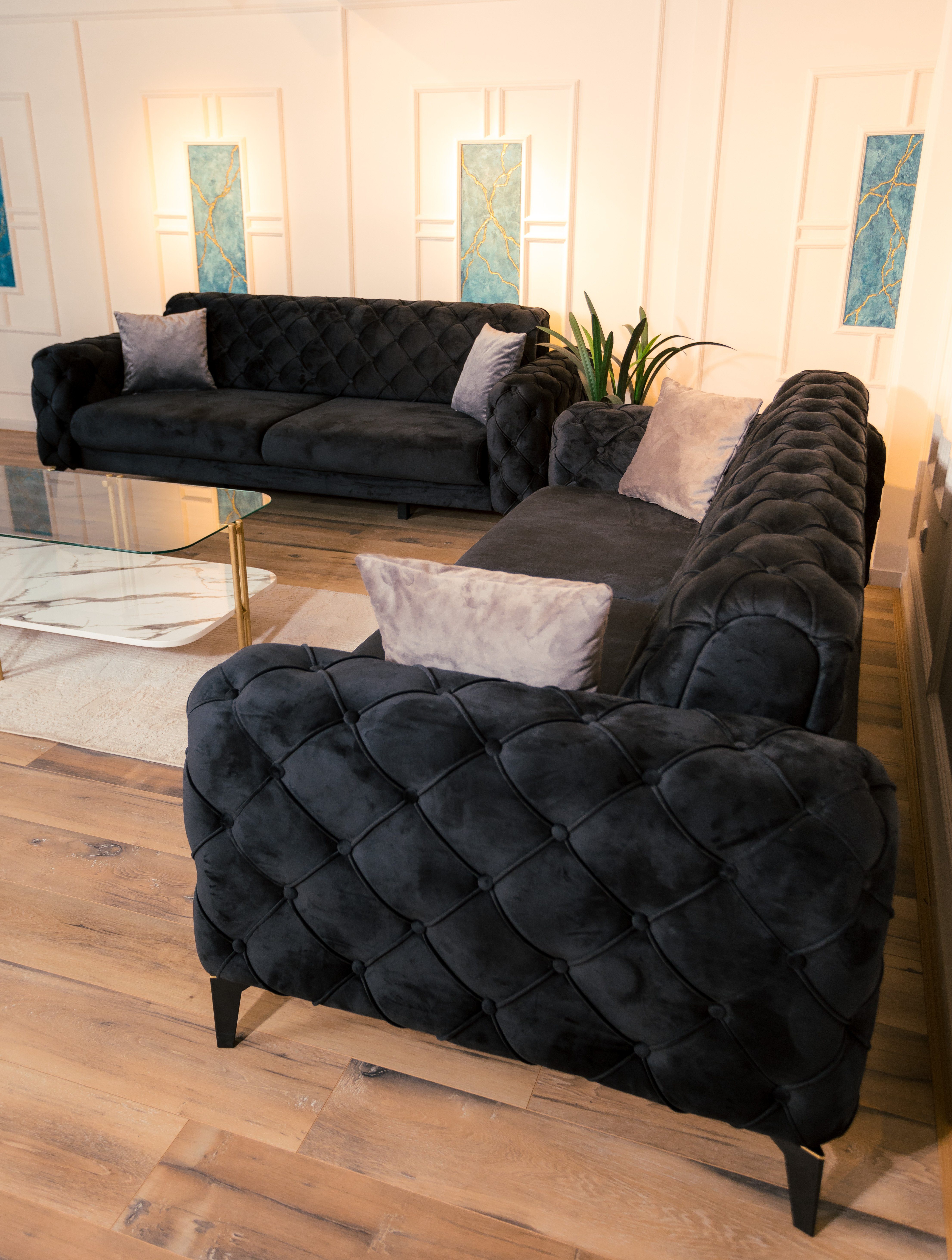Möbeldreams Sofa Premium Sofa-Set Arizona Chesterfield Modern 3Teilig / Samt, Chesterfield-Design, Samtbezug, 3-teilig, moderne Polstergarnitur – Bild 2 von 5