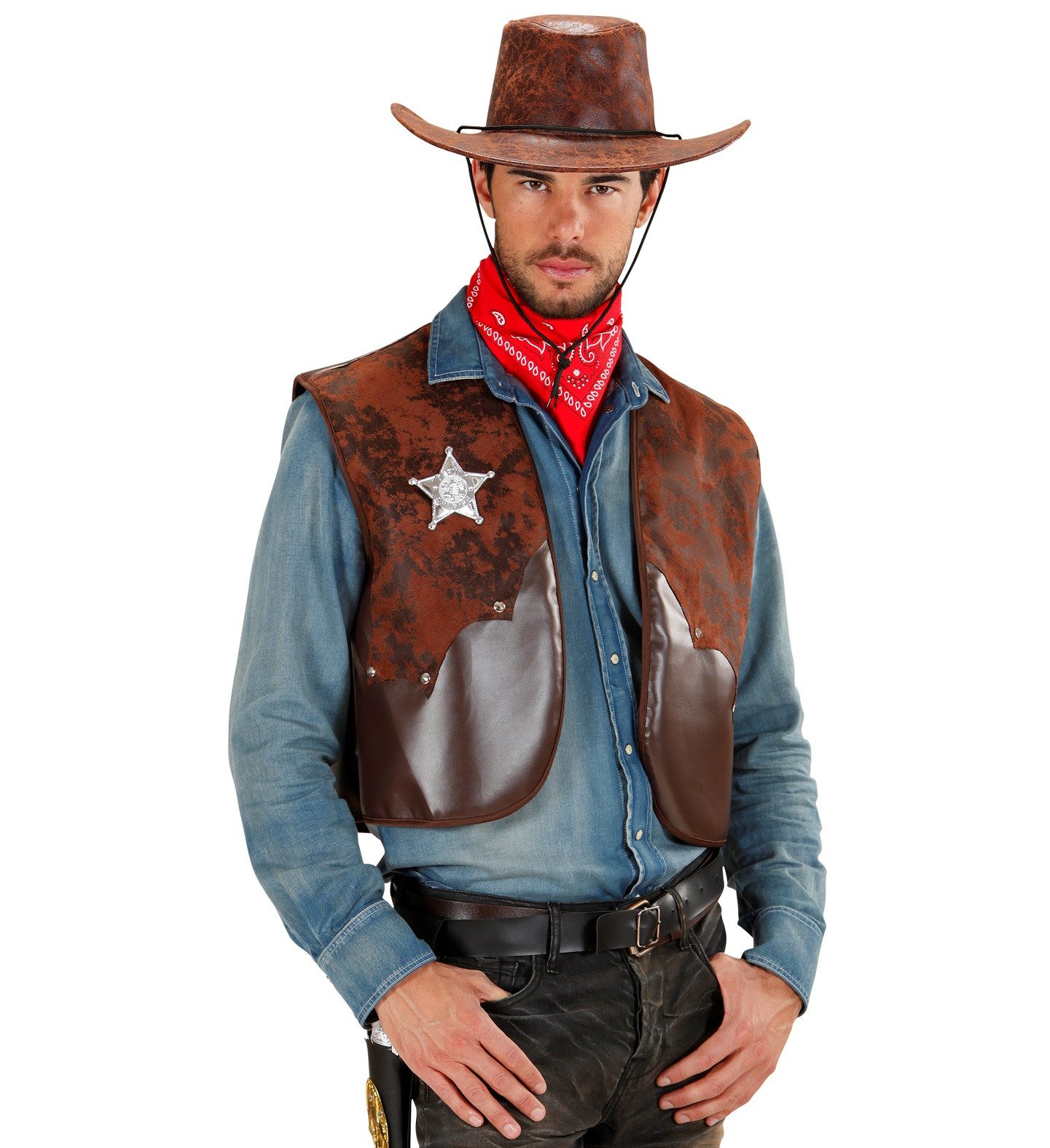 Kostüm Cowboy Weste für Herren mit Sheriffstern, Braun